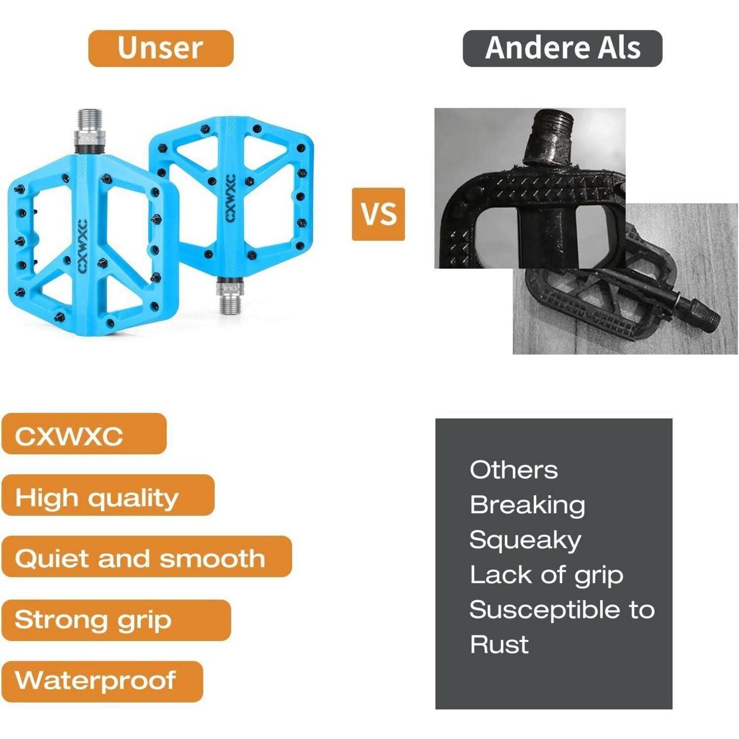 CXWXC Pedale Fahrrad,rutschfeste Fahrradpedale Aus Nylonfaser,MTB Pedale mit 3 Abgedichtete 9/16-Zoll,Flat Pedalen mit Versiegeltem Lager Für