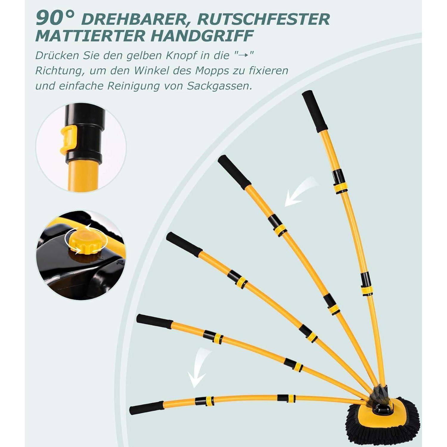 Innhom 15° Curve Autowaschbürste Teleskop, mit Langem Stiel für Autos, Wohnmobil, SUV, LKW - 2 Mop-Köpfe Inklusive (Gelb) Gelb(mop mit 2köpfe)