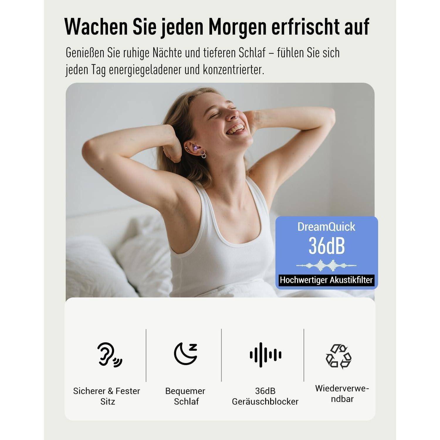 Hearprotek Ohrstöpsel zum schlafen,2Paar 36dB Gehörschutz ohrenstöpsel für nacht gegen schnarchen-noise cancelling ohrstöpsel silikon ohrenschutz