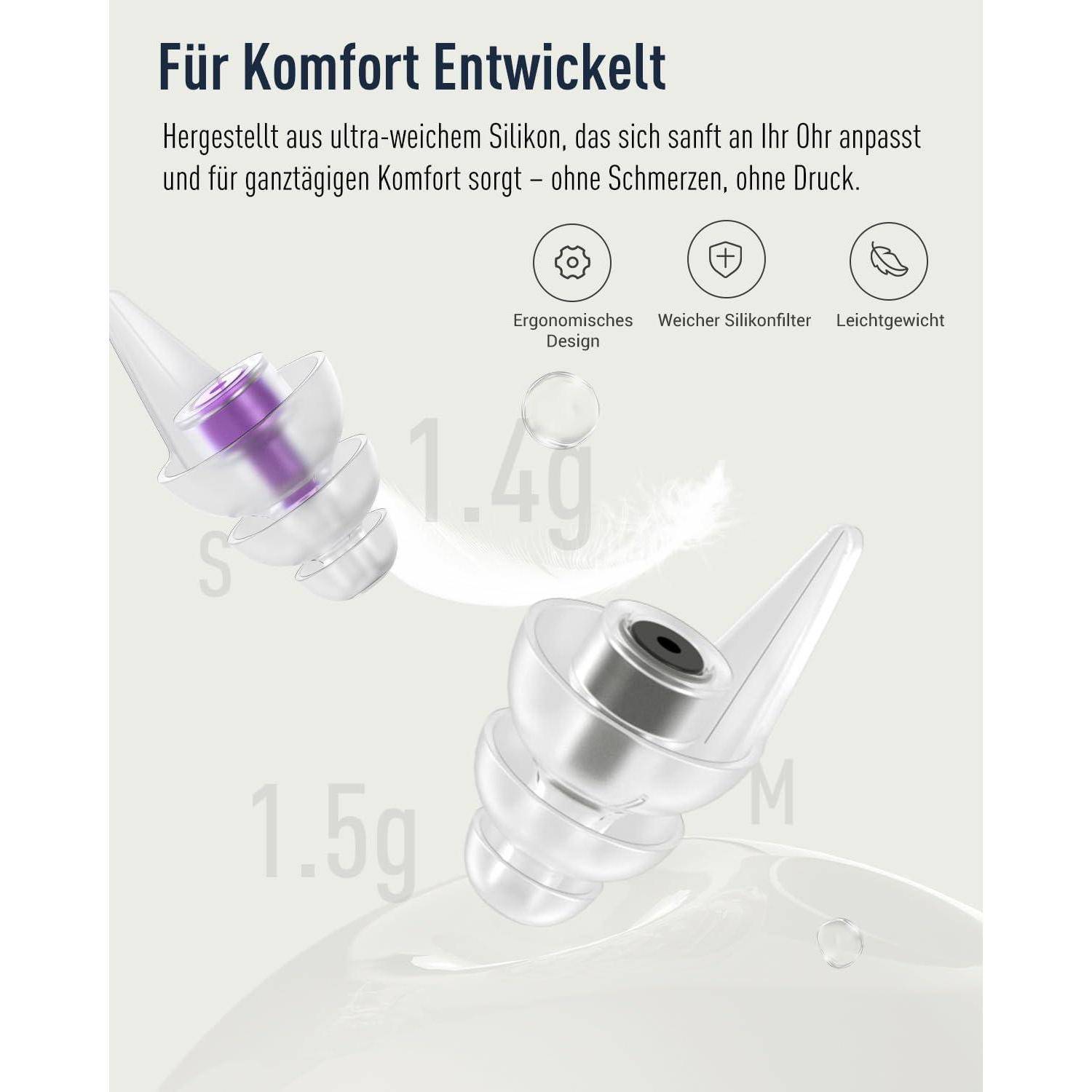 Hearprotek Ohrstöpsel zum schlafen,2Paar 36dB Gehörschutz ohrenstöpsel für nacht gegen schnarchen-noise cancelling ohrstöpsel silikon ohrenschutz