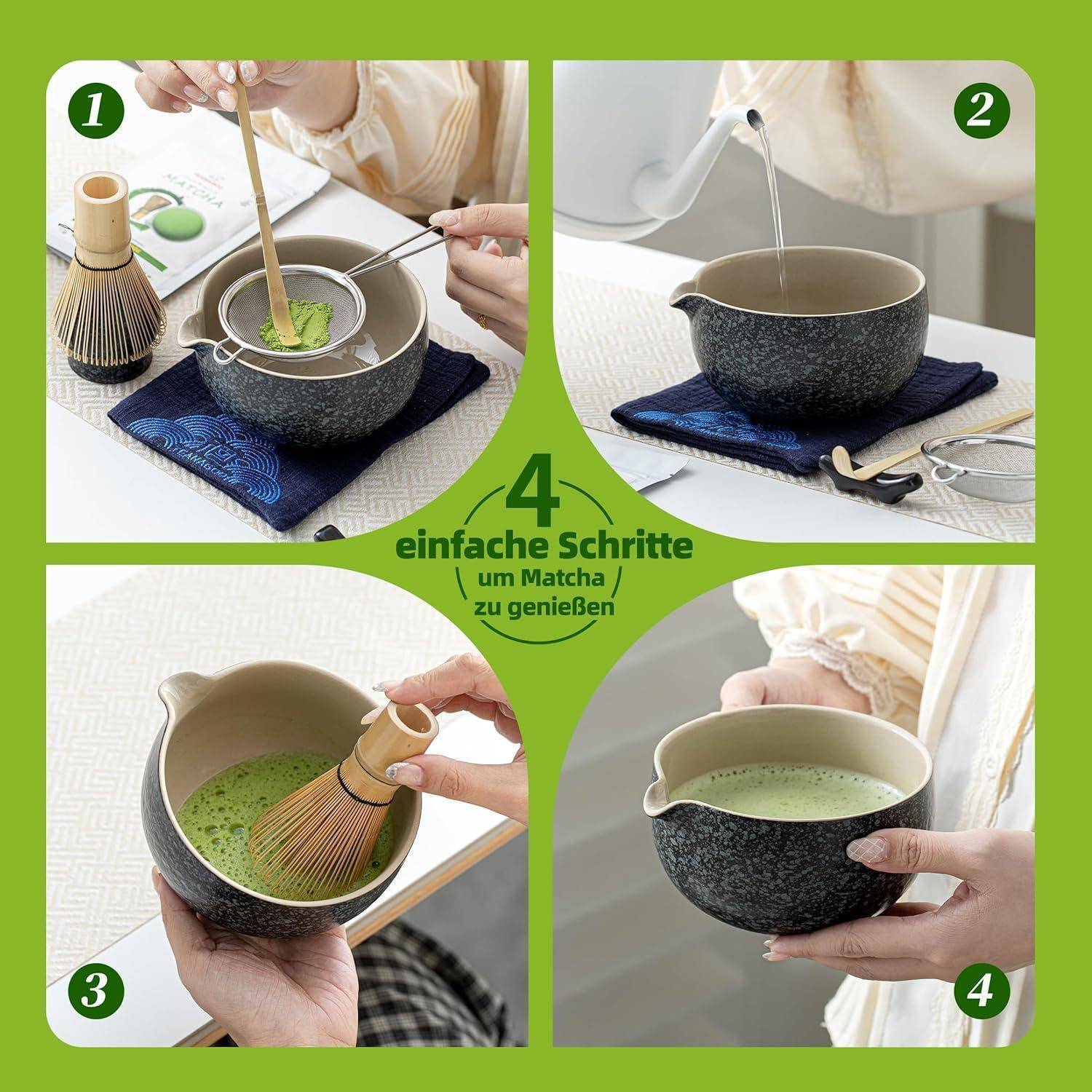 TEANAGOO Matcha Set | Matcha Tee Set | Matcha Schale |matcha zubehör set|Matcha Schüssel mit Ausgießer Bambus Matcha Whisk-7 Stück MatchaTea Sets