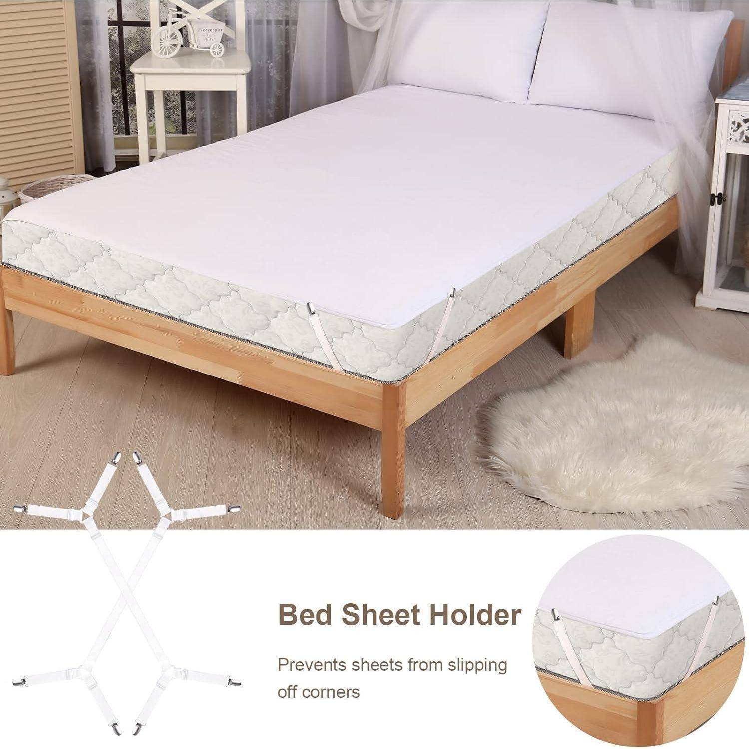 Spannbettlakenclips sichern die Ecken von Spannbettlaken auf einem Bett, um ein Verrutschen zu verhindern.
