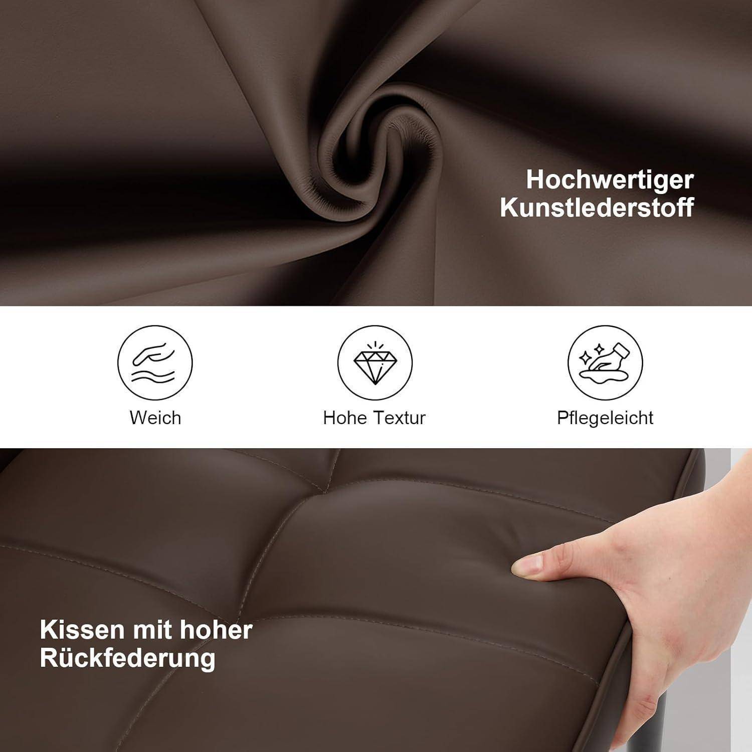Werbebild aus braunem Kunstleder mit der Aufschrift „Hochwertiger Kunstlederstoff