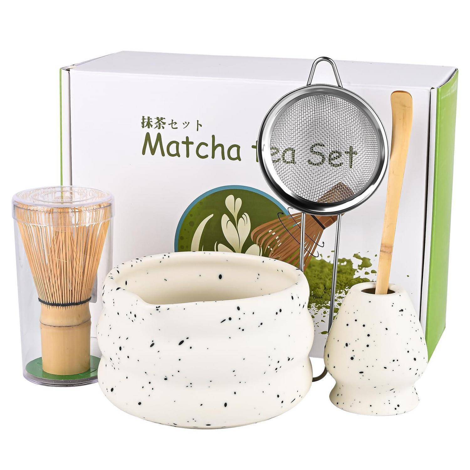 Matcha-Set, 5-teilig, mit Bambus-Schneebesen, Filterlöffel, Sieb und Matcha-Löffel für traditionelle Matcha-Zubereitung, Geschenkidee für Teeliebh