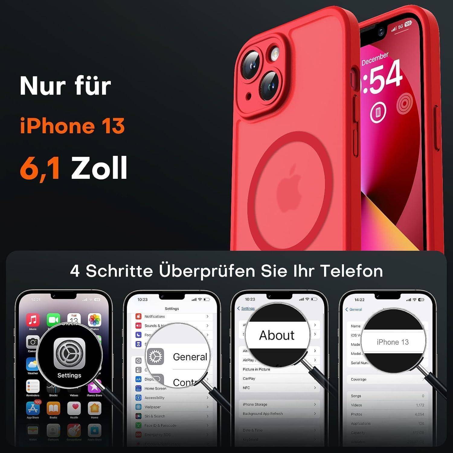 TOCOL für iPhone 13 Hülle für Magsafe, Vollständiger Kameraschutz Stoßfest Kratzfest Transluzente Rückseite Magnetisch Handyhülle für iPhone 1