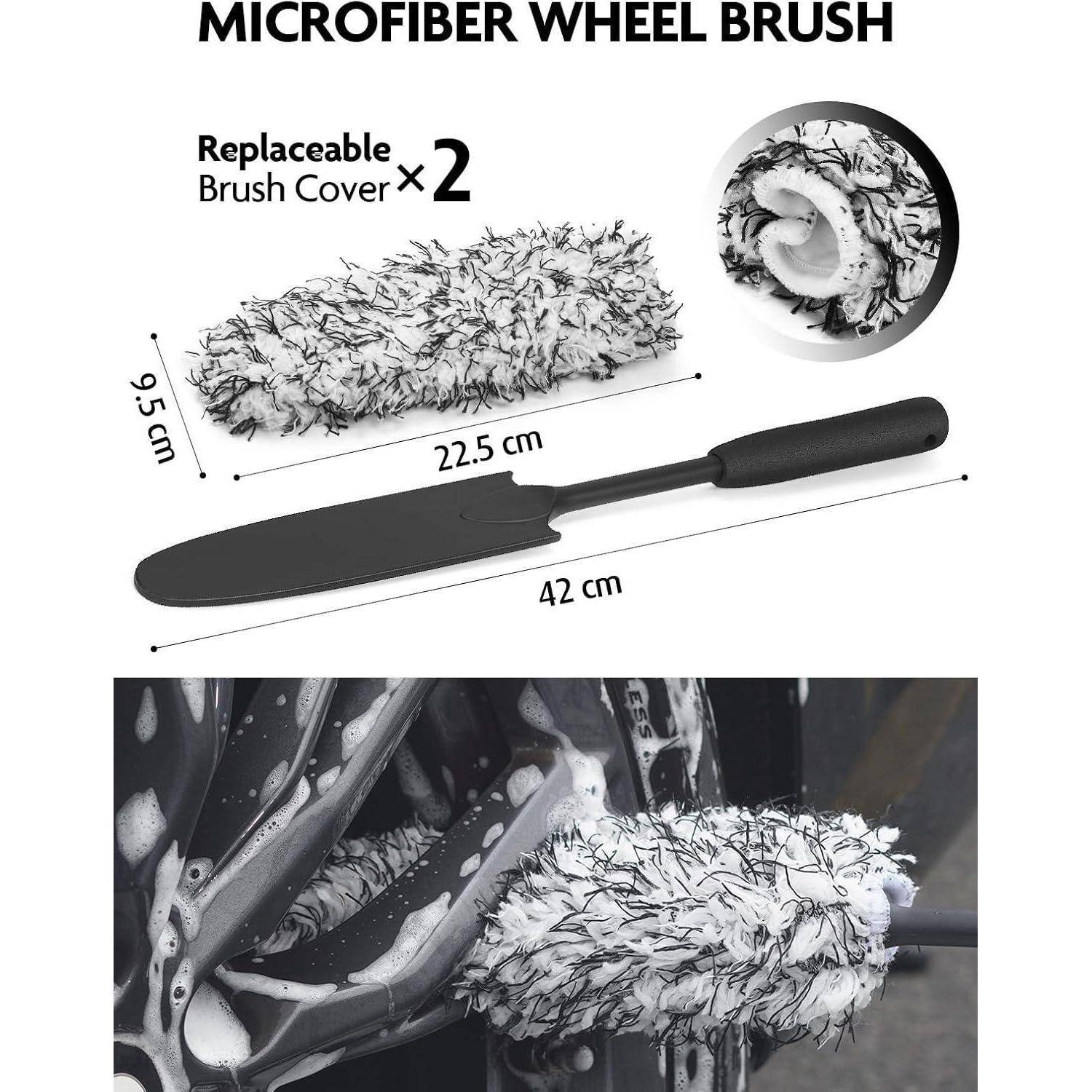 Fantasticlean 7 PCS Auto Reinigungsset, Mikrofaser Felgenbürste, Felgen- und Reifenbürste, Doppelendige Detailing Pinsel, Polierschwämme für Autow