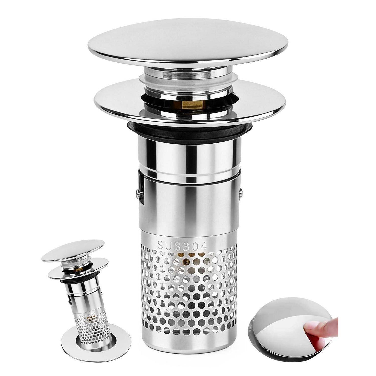 3-in-1 Pop Up Abflusssieb, 304 Edelstahl Waschbeckenstöpsel, Universal Bathroom Metal Drain Plug mit Sieb Dichtungen, Abflussstopfen für Bad, Waschb