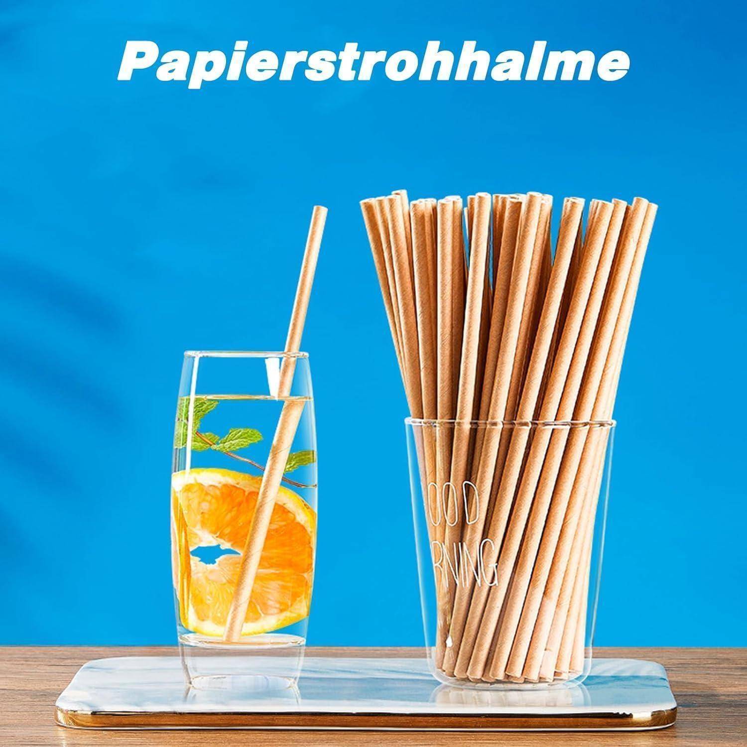 Papierstrohhalme 500 Stück Ø 6 mm 19,7cm Strohhalme Papier Biologisch abbaubar, Geeignet Einweg Trinkhalme aus stabilem Kraftpapier für Parteien Tr