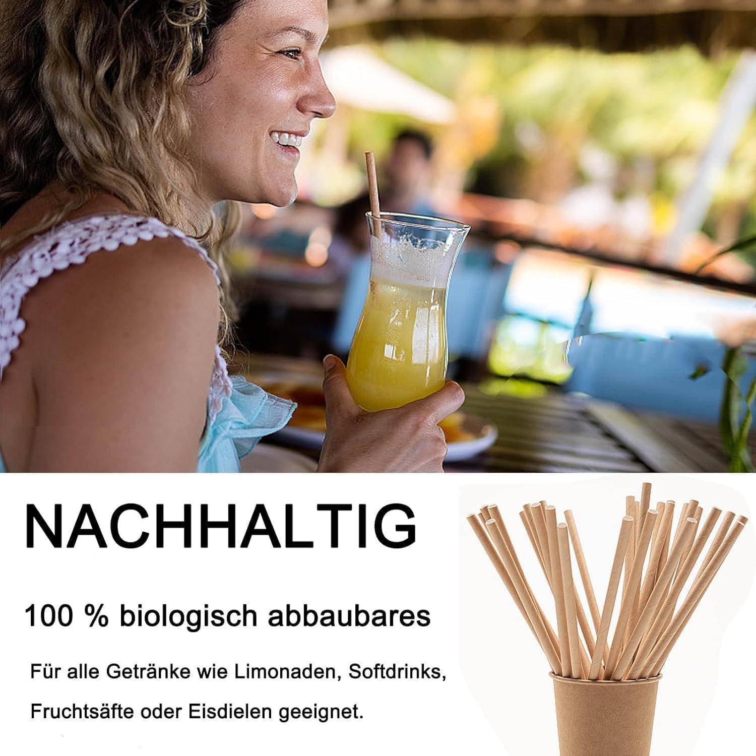 Papierstrohhalme 500 Stück Ø 6 mm 19,7cm Strohhalme Papier Biologisch abbaubar, Geeignet Einweg Trinkhalme aus stabilem Kraftpapier für Parteien Tr