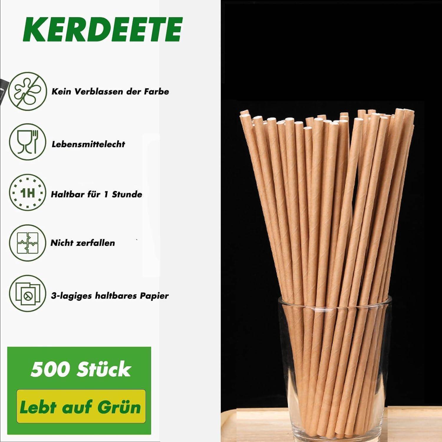Papierstrohhalme 500 Stück Ø 6 mm 19,7cm Strohhalme Papier Biologisch abbaubar, Geeignet Einweg Trinkhalme aus stabilem Kraftpapier für Parteien Tr