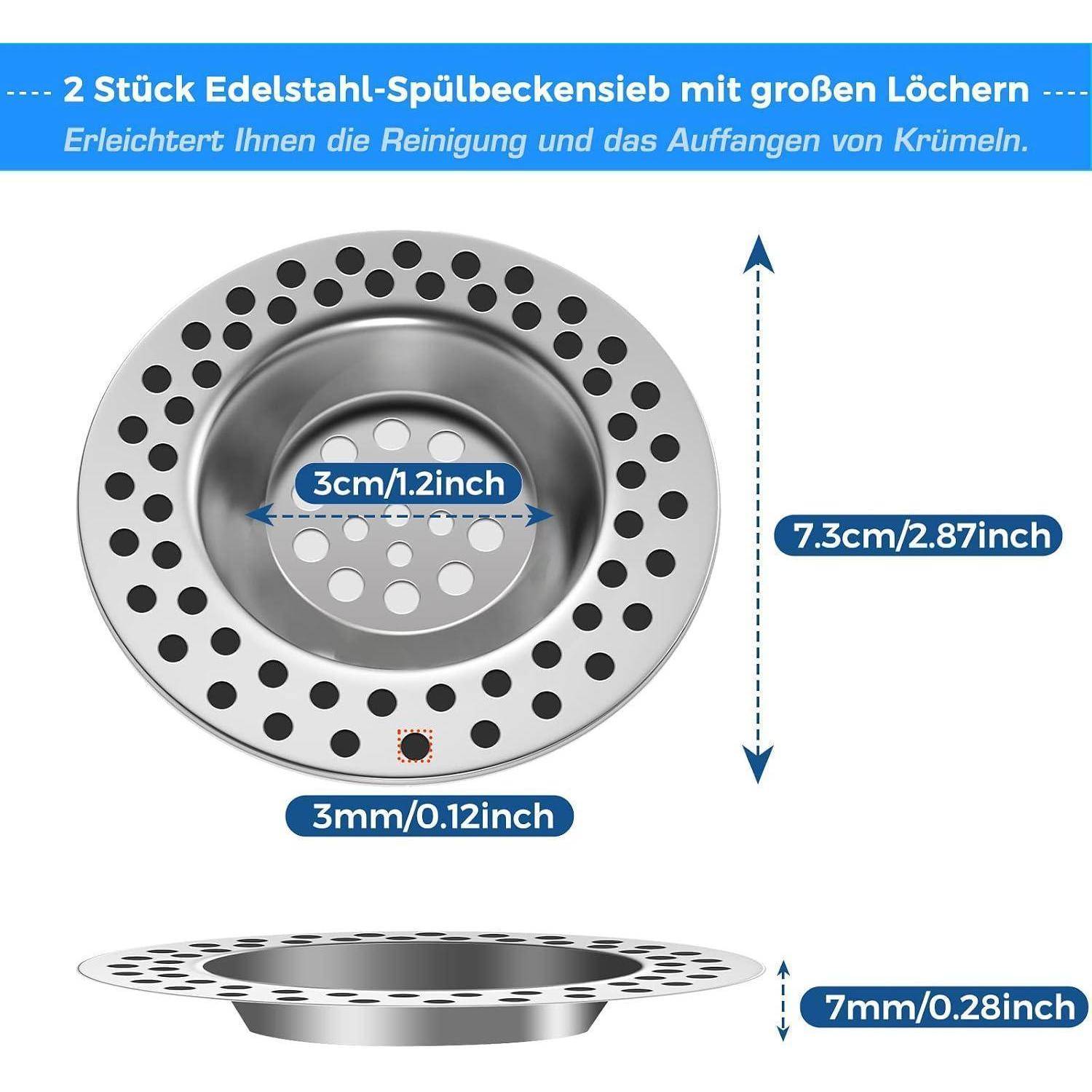 Realure 4er Satz Abflusssieb Küchenspüle mit Duschabfluss Haarfänger | 2 Größen Abflusssieb Dusche, 90 Löcher Waschbecken Sieb für Küche, Bade