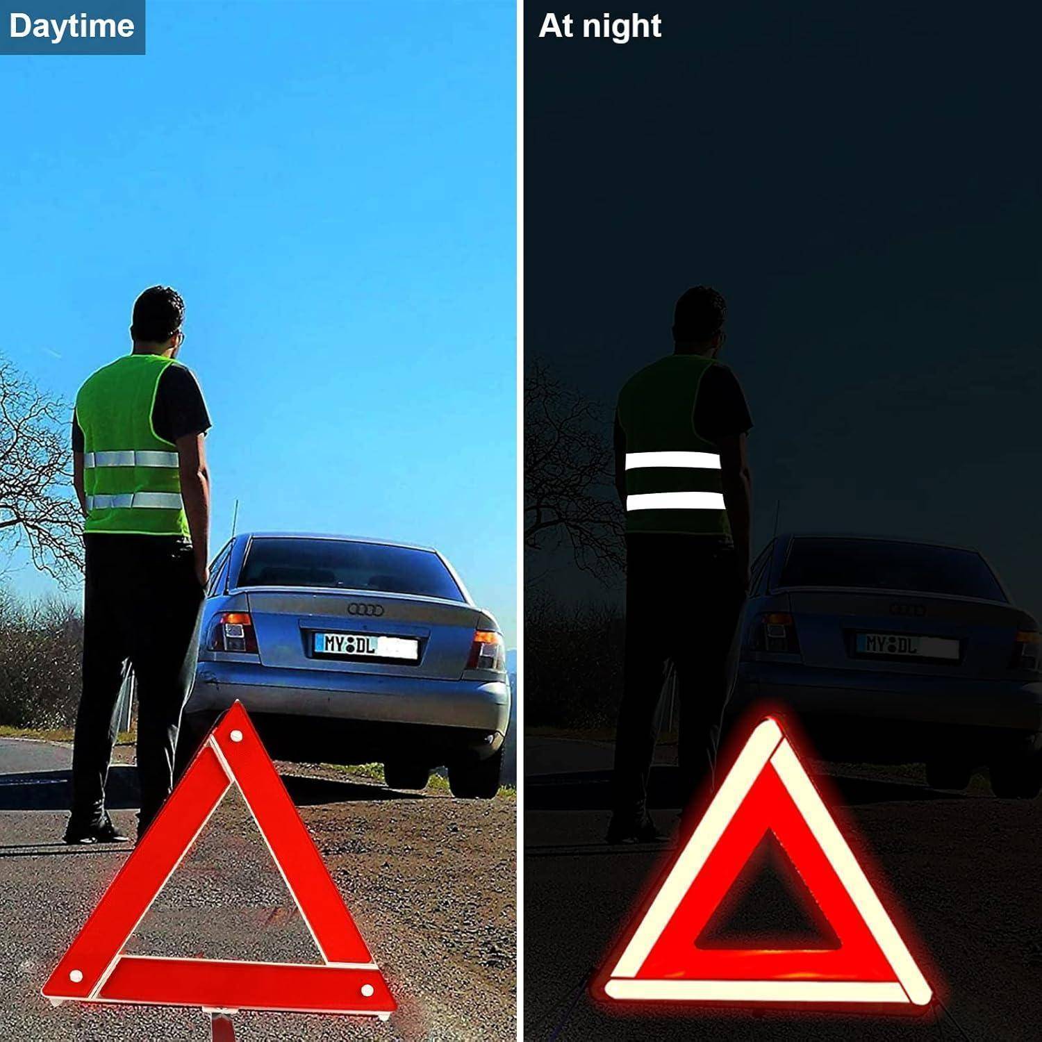 Warndreieck und Warnweste Set Pannendreieck Reflektierend Notfalldreieck Faltbar Platzsparend Stabil für Auto KFZ PKW mit Aufbewahrungskoffer