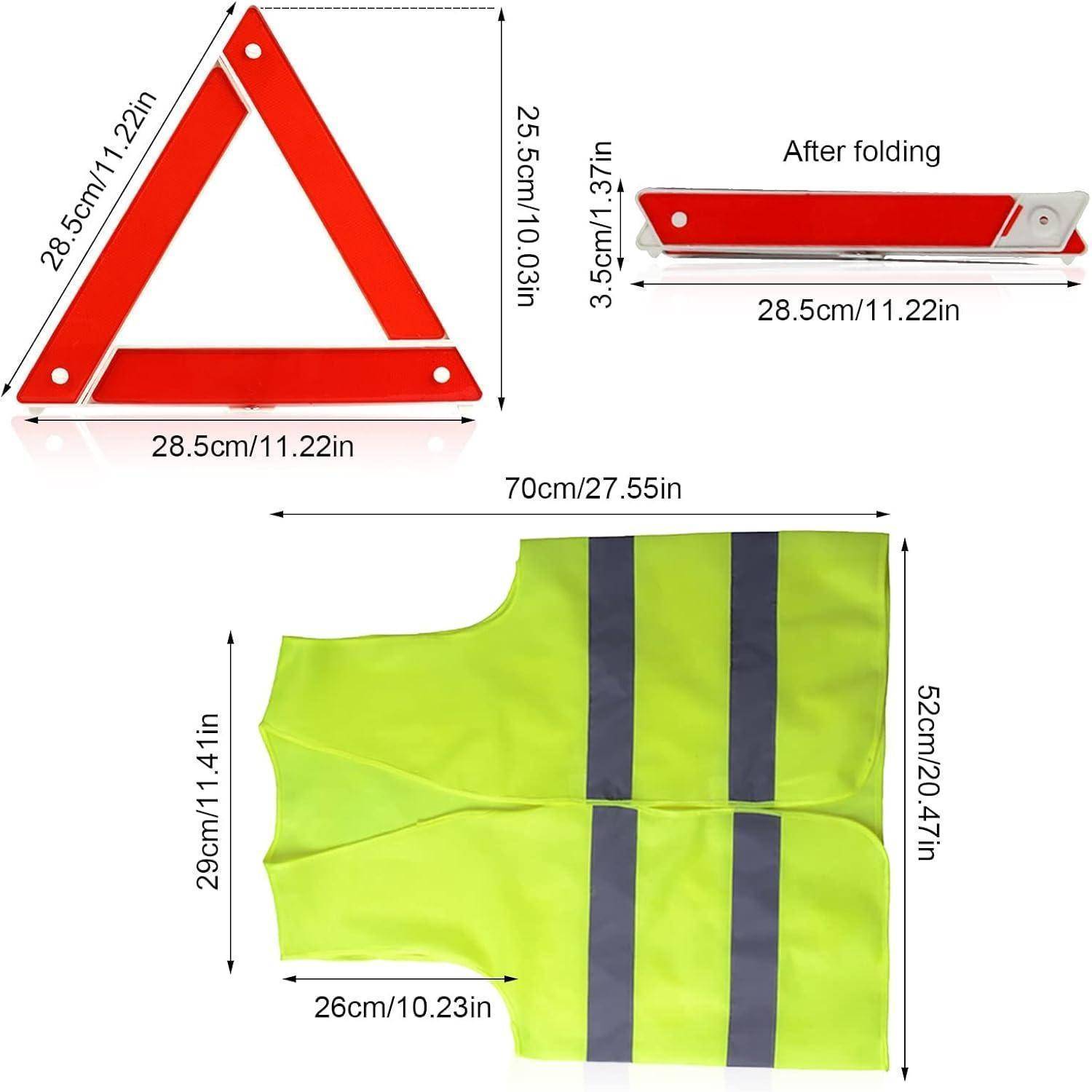 Warndreieck und Warnweste Set Pannendreieck Reflektierend Notfalldreieck Faltbar Platzsparend Stabil für Auto KFZ PKW mit Aufbewahrungskoffer