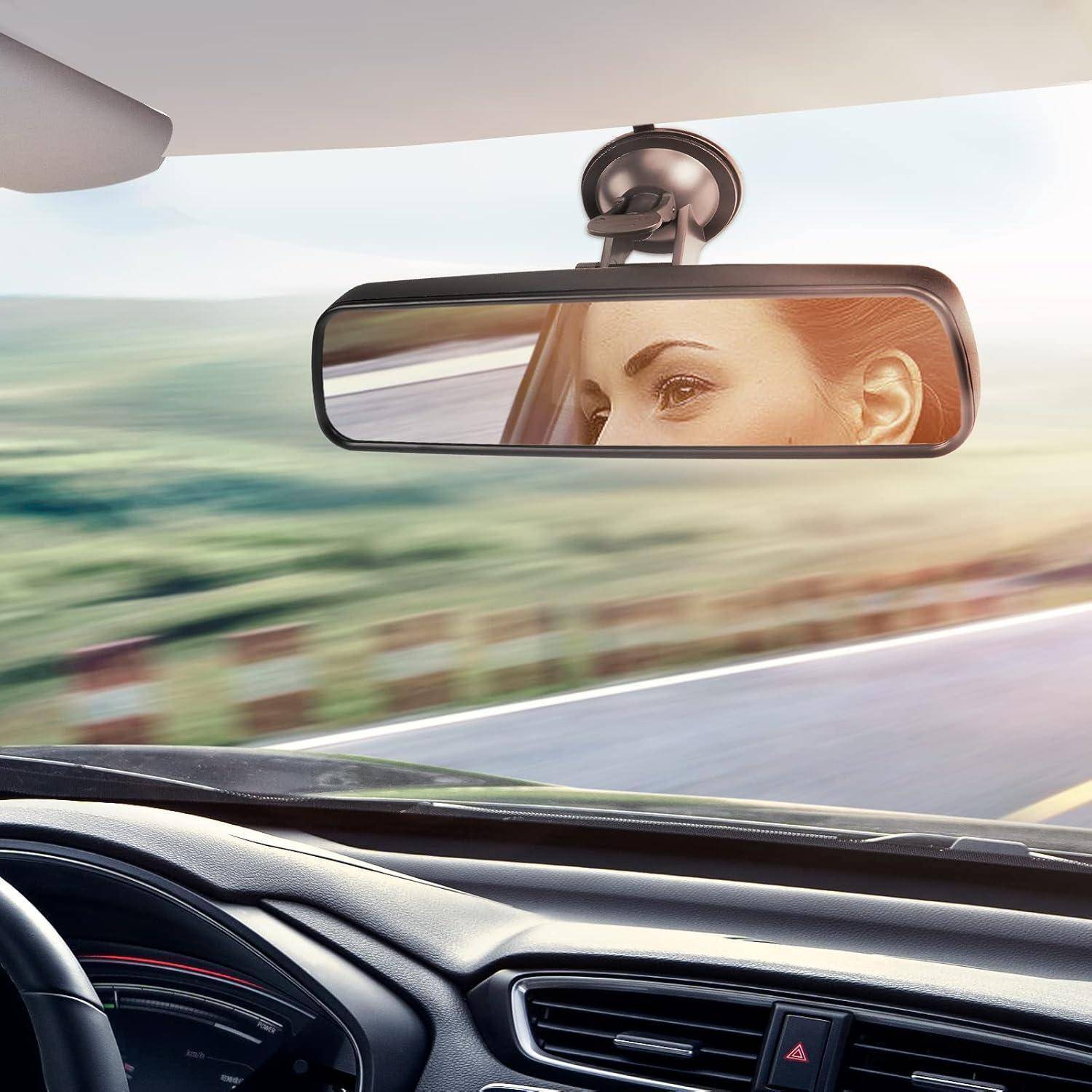 Blendfreier Auto Rückspiegel für den Innenbereich Universal Panorama und Weitwinkelspiegel mit Saugnapf für Auto und Boot. Weiß 245 mm