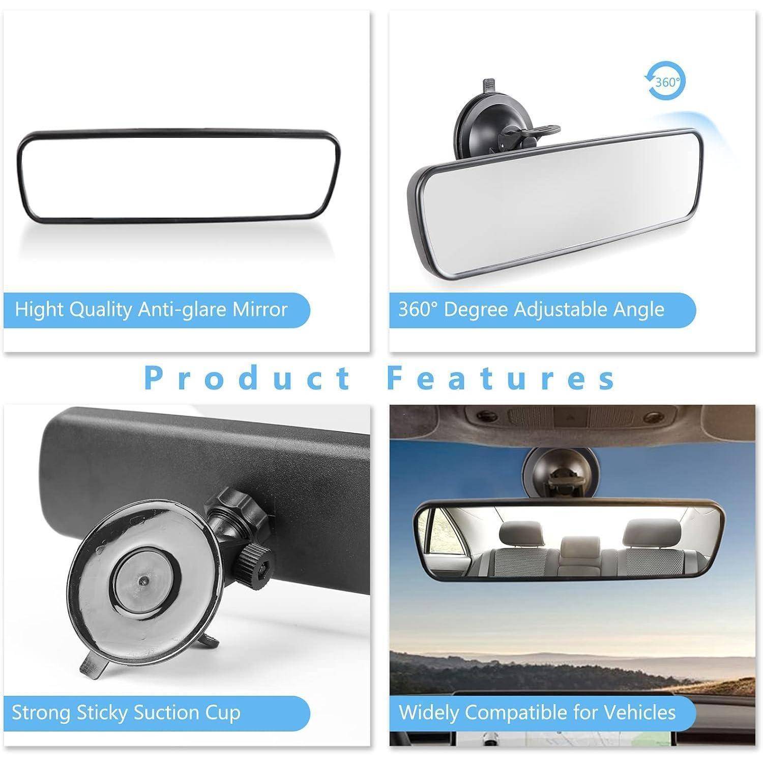 Blendfreier Auto Rückspiegel für den Innenbereich Universal Panorama und Weitwinkelspiegel mit Saugnapf für Auto und Boot. Weiß 245 mm