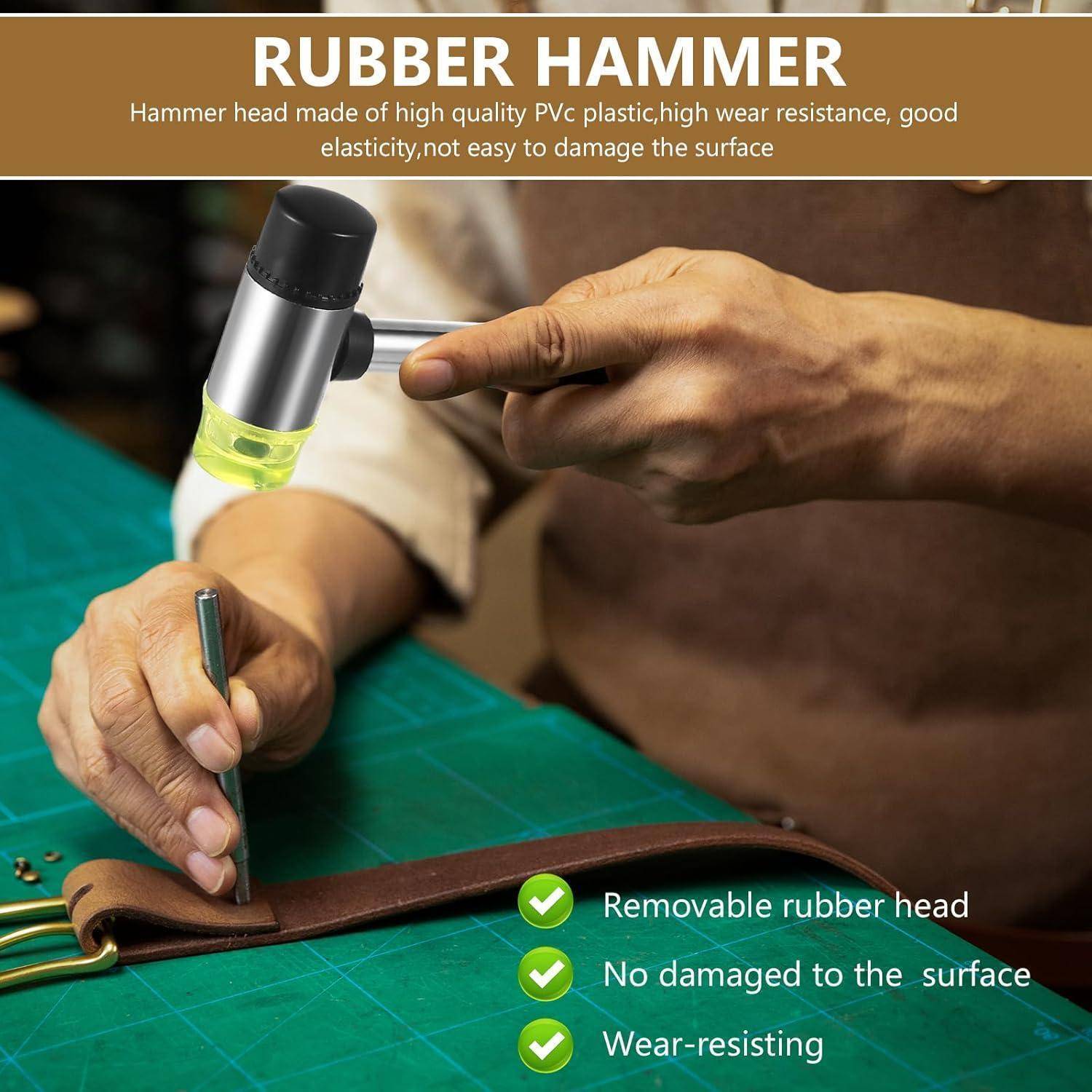 Gummihammer Klein, 25 mm Gummi Hammer, Doppelkopfhammer mit 4 Ersatz Hammerköpfen, Kunststoffhammer Set, Doppelkopf Gummihammer mit Gummigriff für