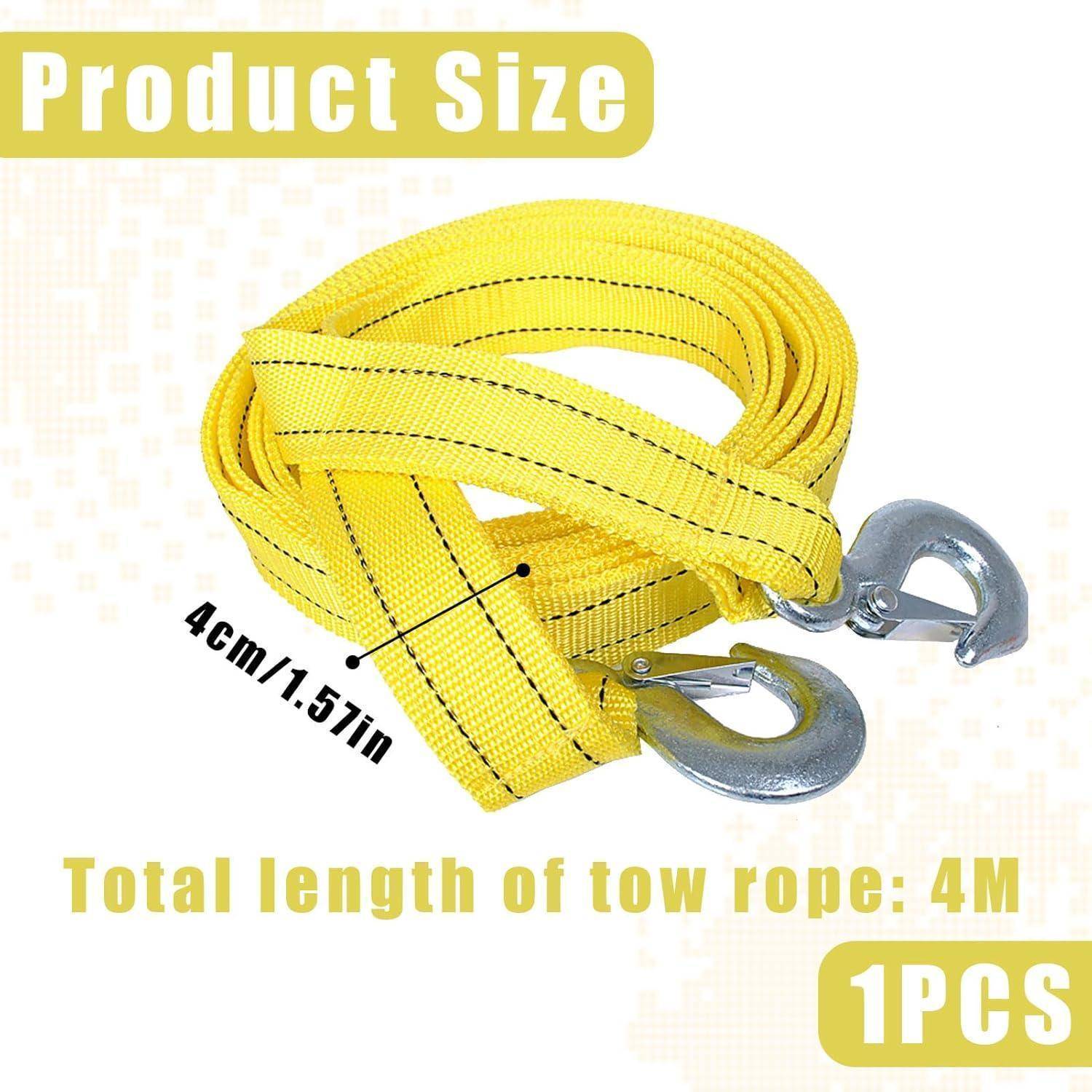 Abschleppseil Pkw, 4 Meter, 5 Tonnen, Gelb, Nylon, Universal-Fit, PKW, Geländewagen, Lieferwagen, Haken, CARGO_STRAP