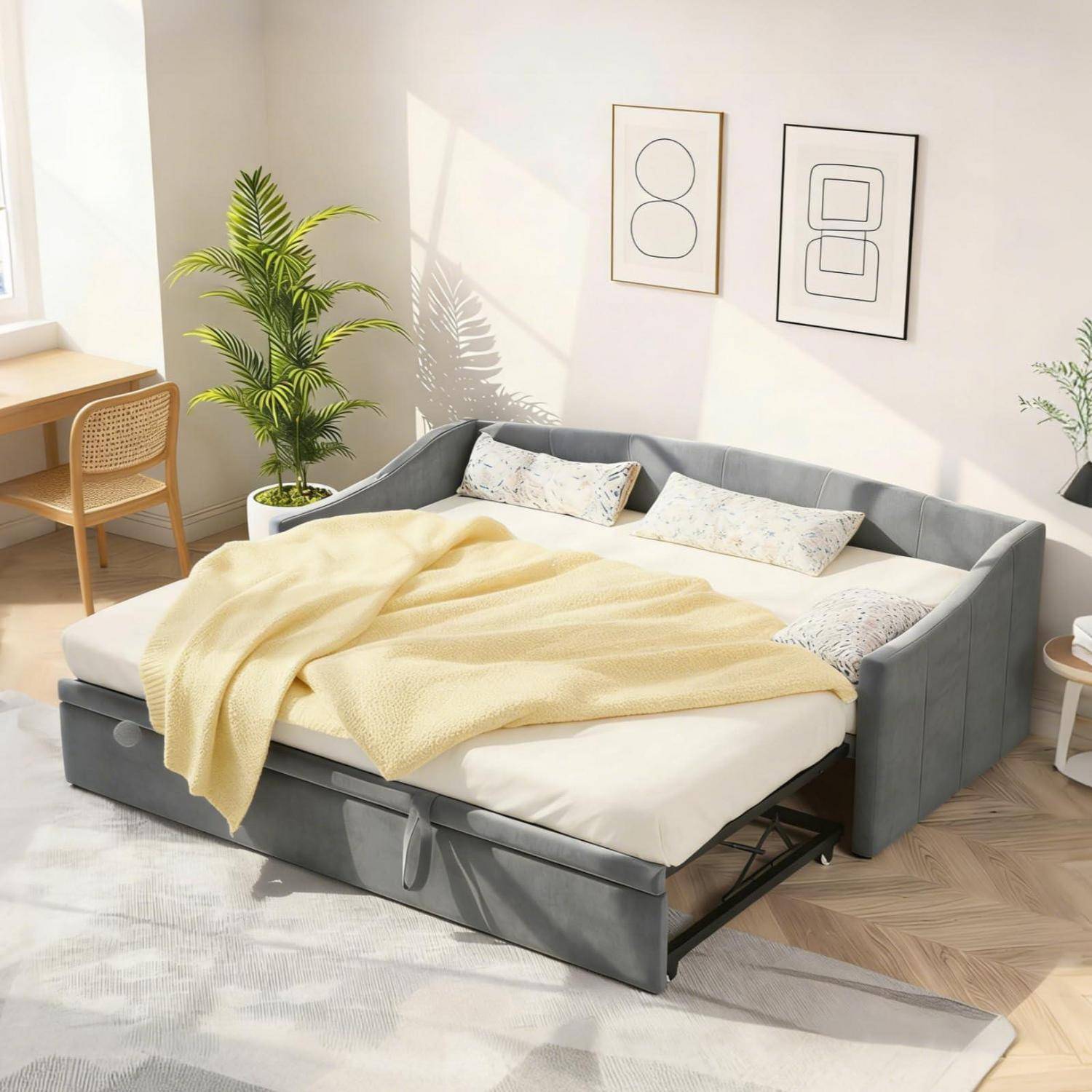 Schlafsofa 90/180 x 200 cm,Schlafsofa mit Bettkasten,Tagesbett Ausziehbar,Schlafcouch Ausziehbar Schlafsofa 200 cm Breit Bett Ausziehbar Zum