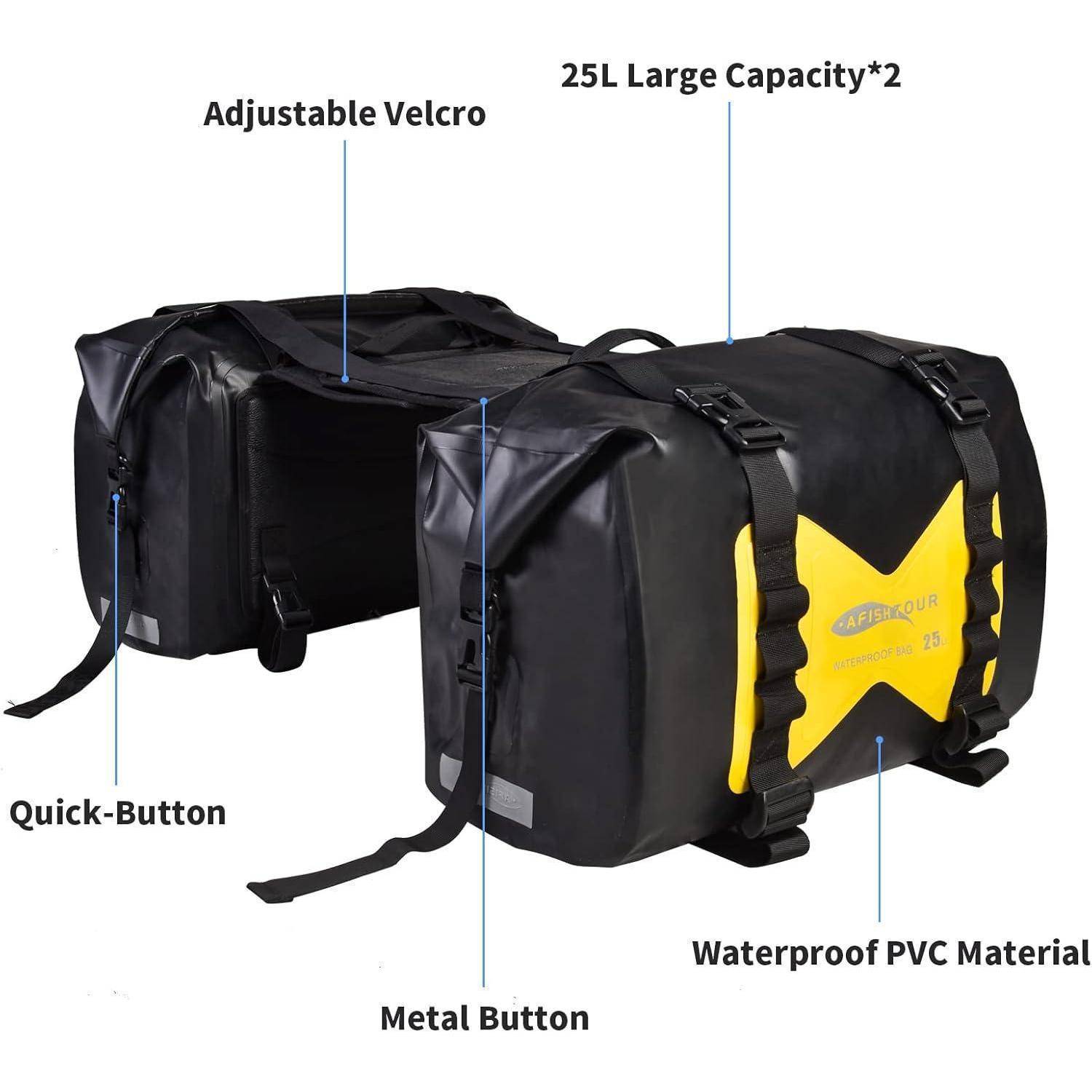 wasserdichte Motorrad-Satteltasche – 50L Reisegepäcktasche für Motorradreisen – Motorrad-Seitentasche – Abnehmbare Tasche (Gelb, 2er-Pack) 50L