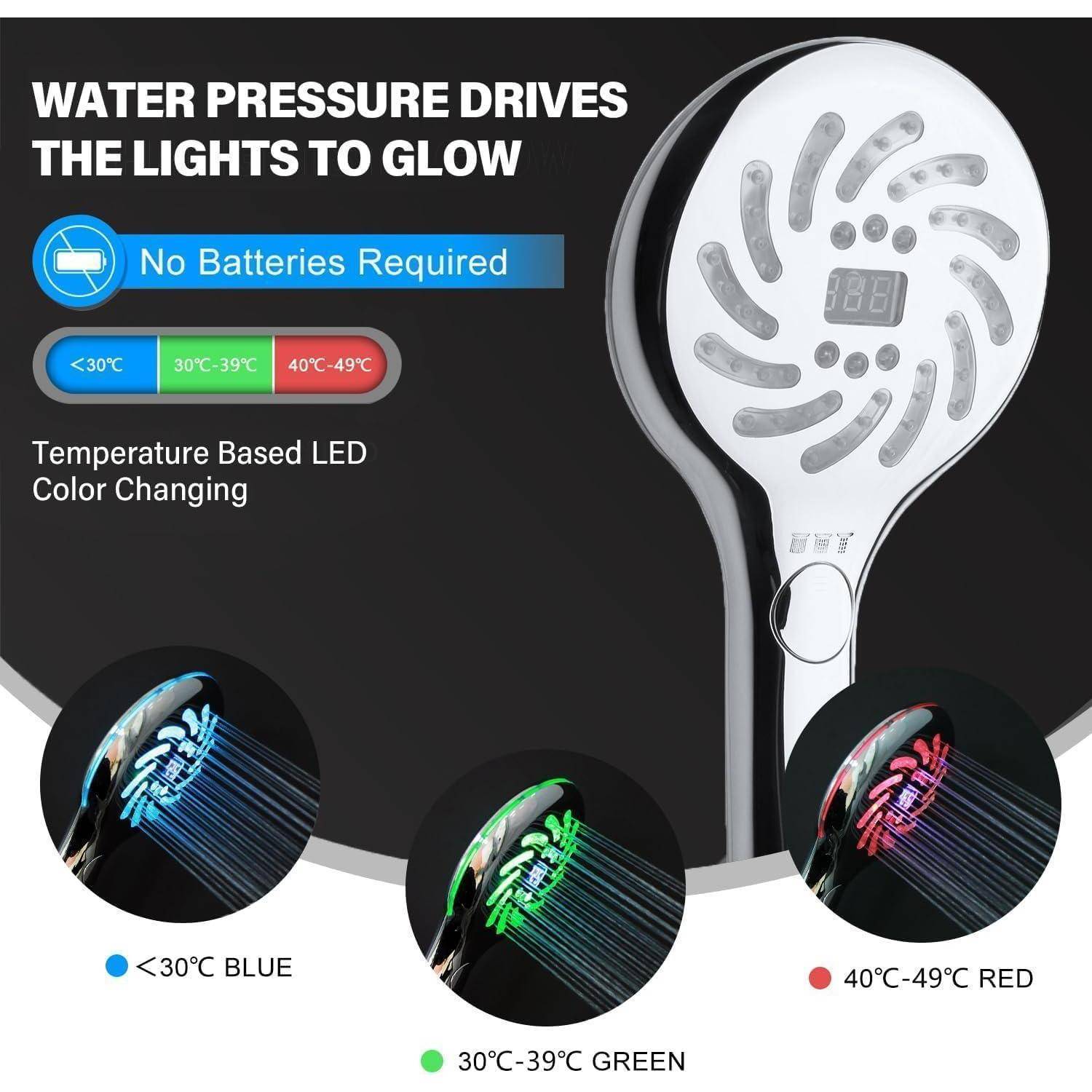 Duschkopf mit Temperaturanzeige, Duschkopf LED Temperatur, 3 Duschmodi Duschkopf mit Lichter, LED Handbrause 3 Farben ändern sich mit der Temperatur
