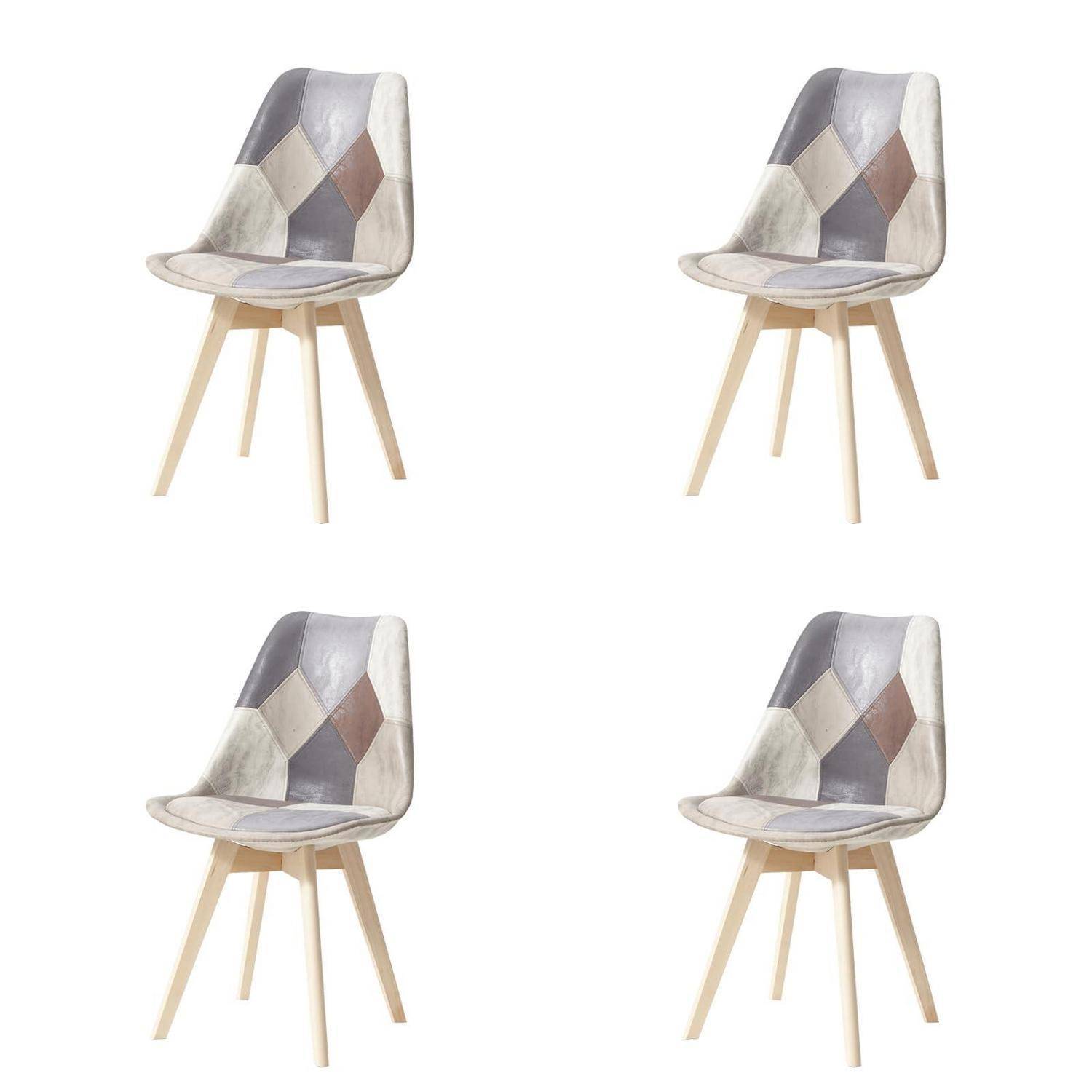 Set aus 4 Esszimmerstühlen aus Patchwork-Stoff mit abnehmbarem Sitzkissen und Massivholzbeinen für Esszimmer, Wohnzimmer, Küche usw. (Patchwork Hel