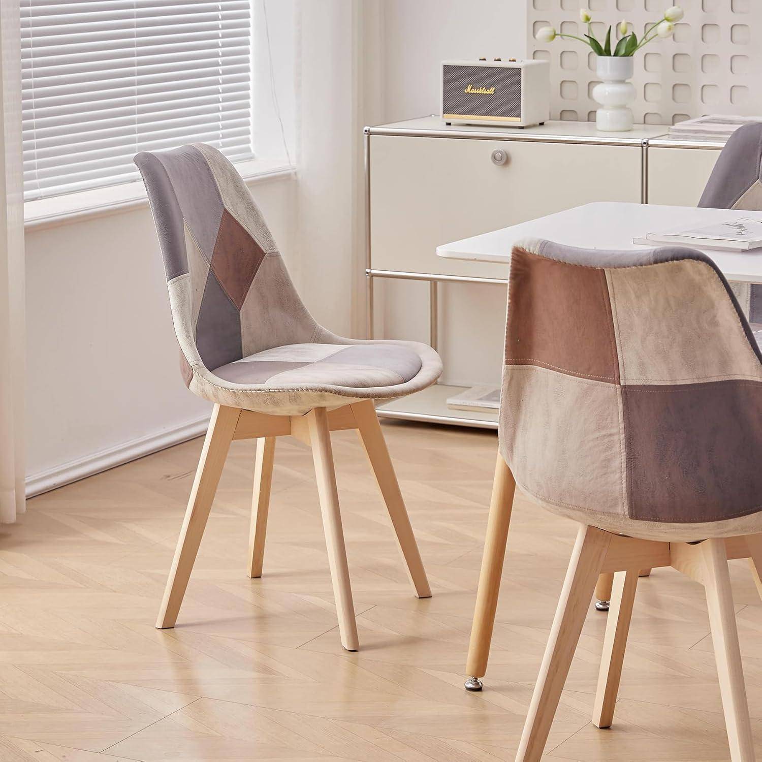 Set aus 4 Esszimmerstühlen aus Patchwork-Stoff mit abnehmbarem Sitzkissen und Massivholzbeinen für Esszimmer, Wohnzimmer, Küche usw. (Patchwork Hel