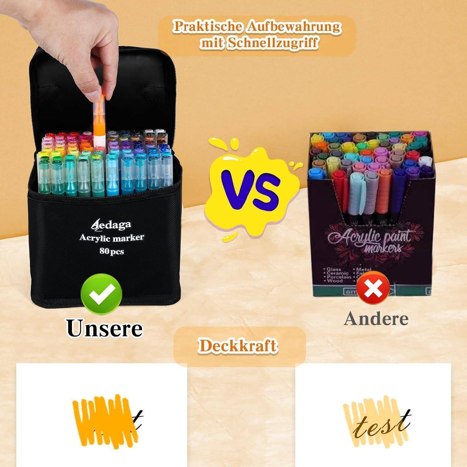 ‌AEDAGA‌ 80 Farben Nummerierte Acrylstifte Set mit App Acrylic Marker | Doppelspitze | Vielseitig einsetzbar | Wasserfest | Starke Deckkraft | Acr