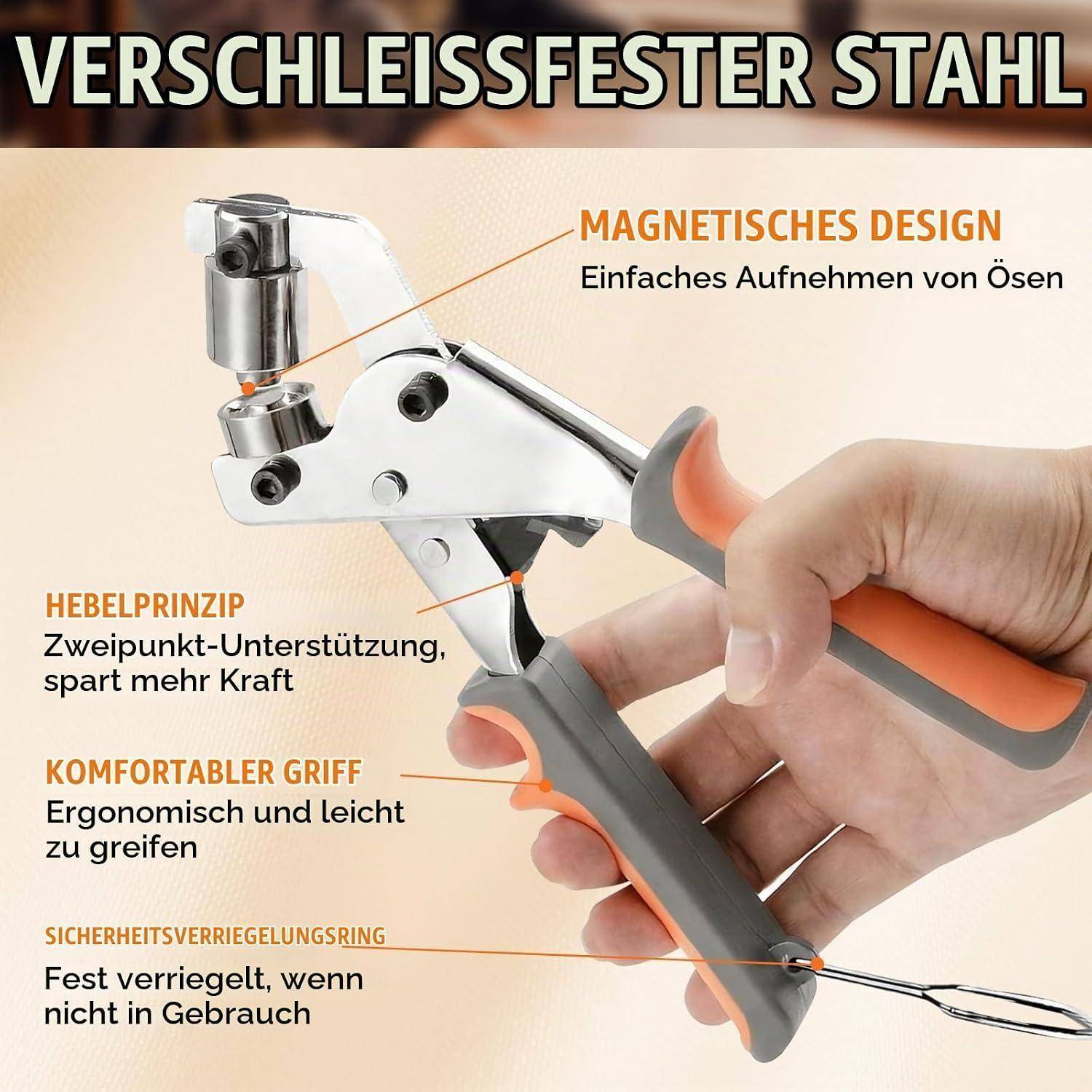 Ösenzange für planen &amp; Stoffe - Profi Ösenzange Set mit 200 Ösen (Ø 10mm) - ösen Set, Magnetische Ösenstanze ösenpresse für planen &amp; Stoffe,