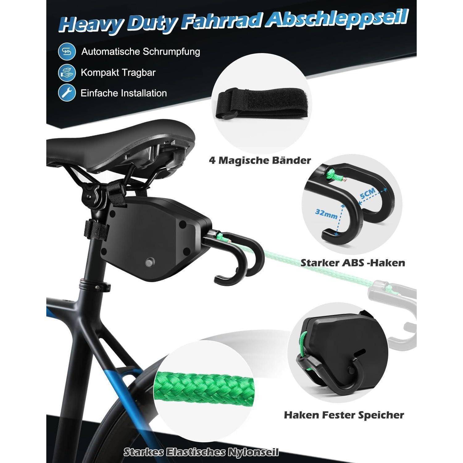 MAIKEHIGH Abschleppseil Fahrrad Kinder, Zugseil Fahrrad Kinder Follow Me Abschleppsystem 2,5 Meter Universell Tragbar Zugsystem Kinderfahrrad