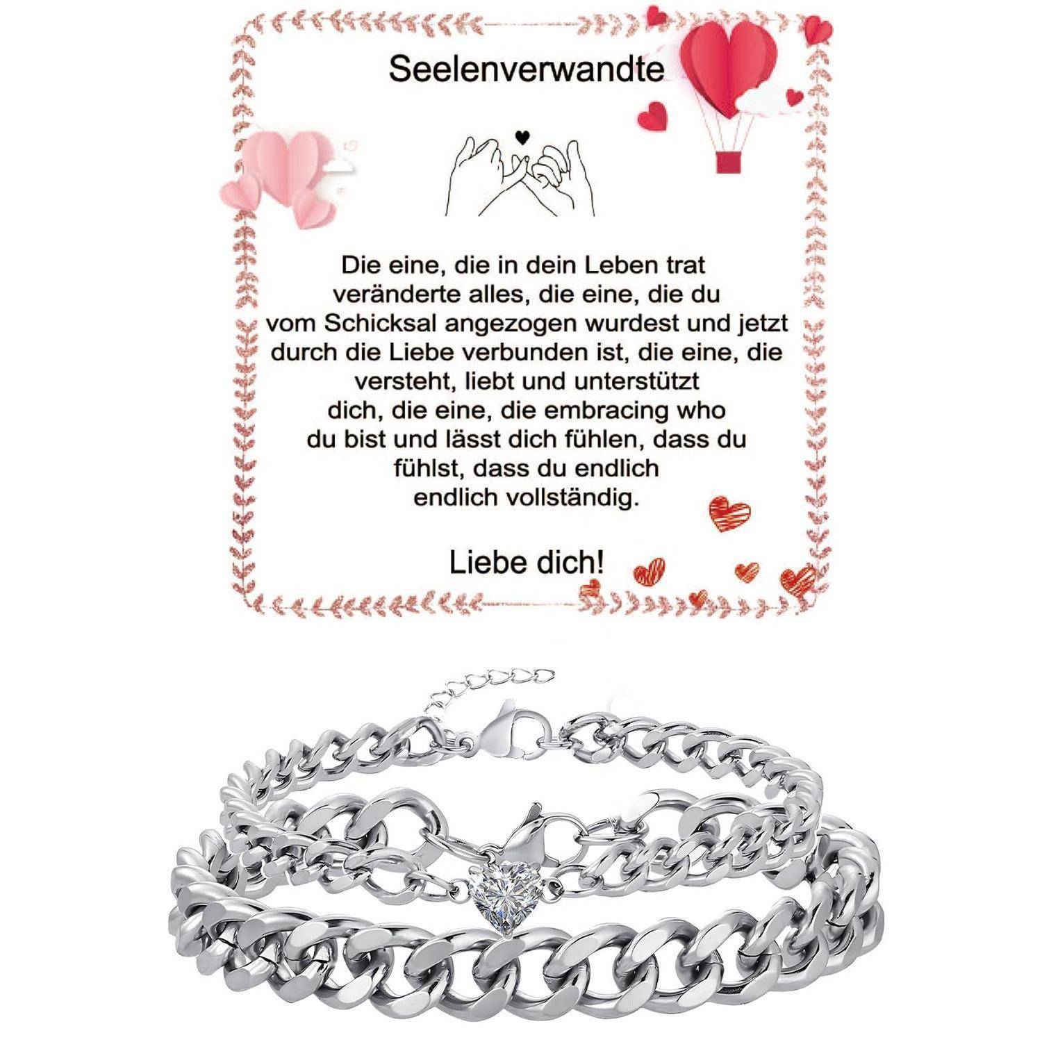 Fehki Edelstahl Paar Armband | Kubanische Kette verstellbar | Romantisches Geschenkset für Paare zum Valentinstag, Jahrestag & Geburtstag