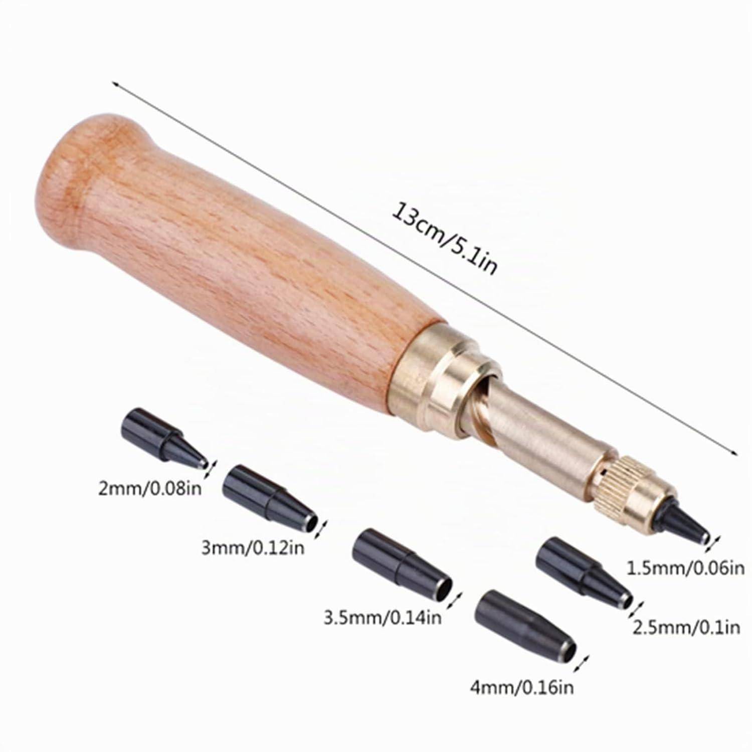 Lochstanzer, Schraublocher für Gürtel Uhrenbänder Holzgriff, Lochstanzer für Papier Leder mit 1.5/2/2.5/3/3.5/4mm 6 Arten Lochdurchmesser