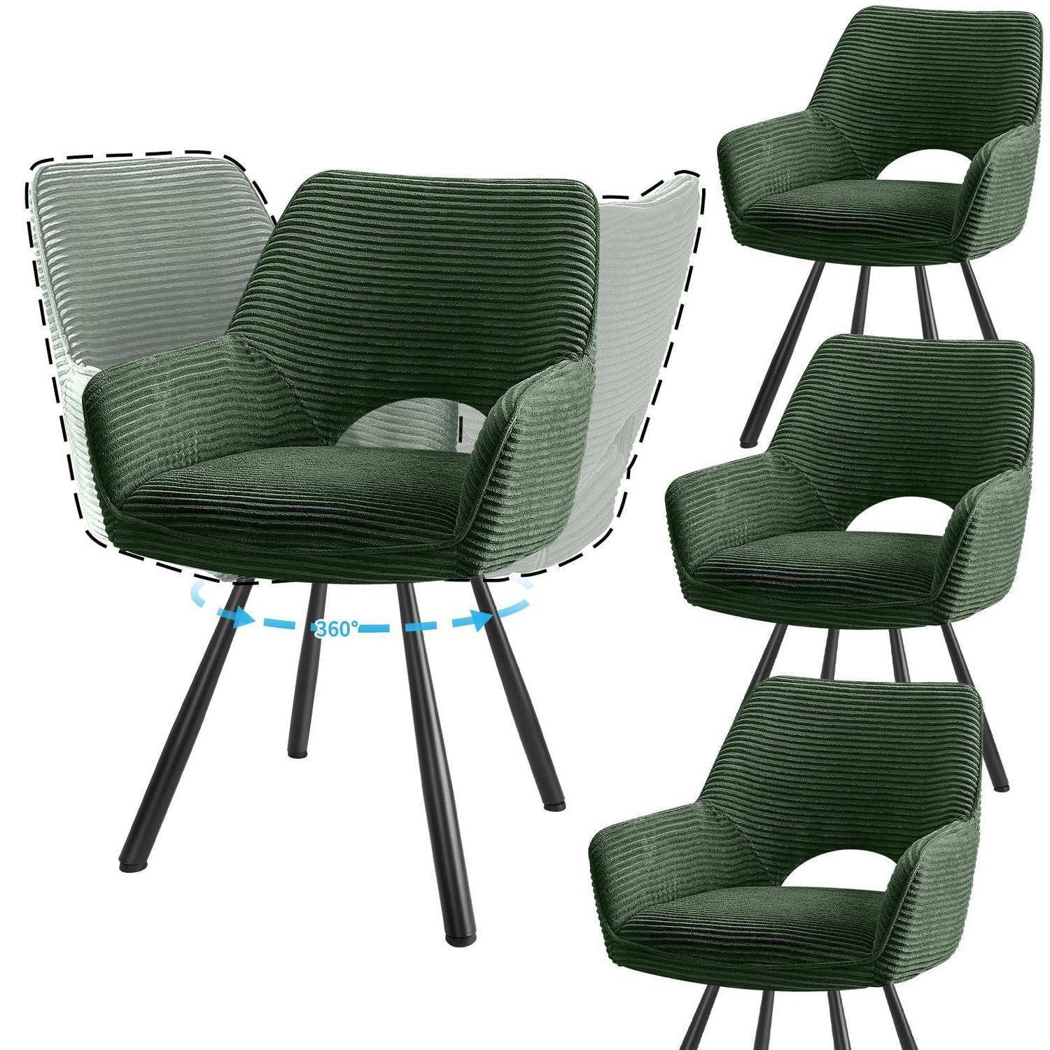 4er Set Esszimmerstuhl Drehbar mit Armlehne, Drehbar 360°, Küchenstuhl, Moderner Polsterstuhl mit Stoffrückenlehne für Küche, Esszimmer, Schlafzi