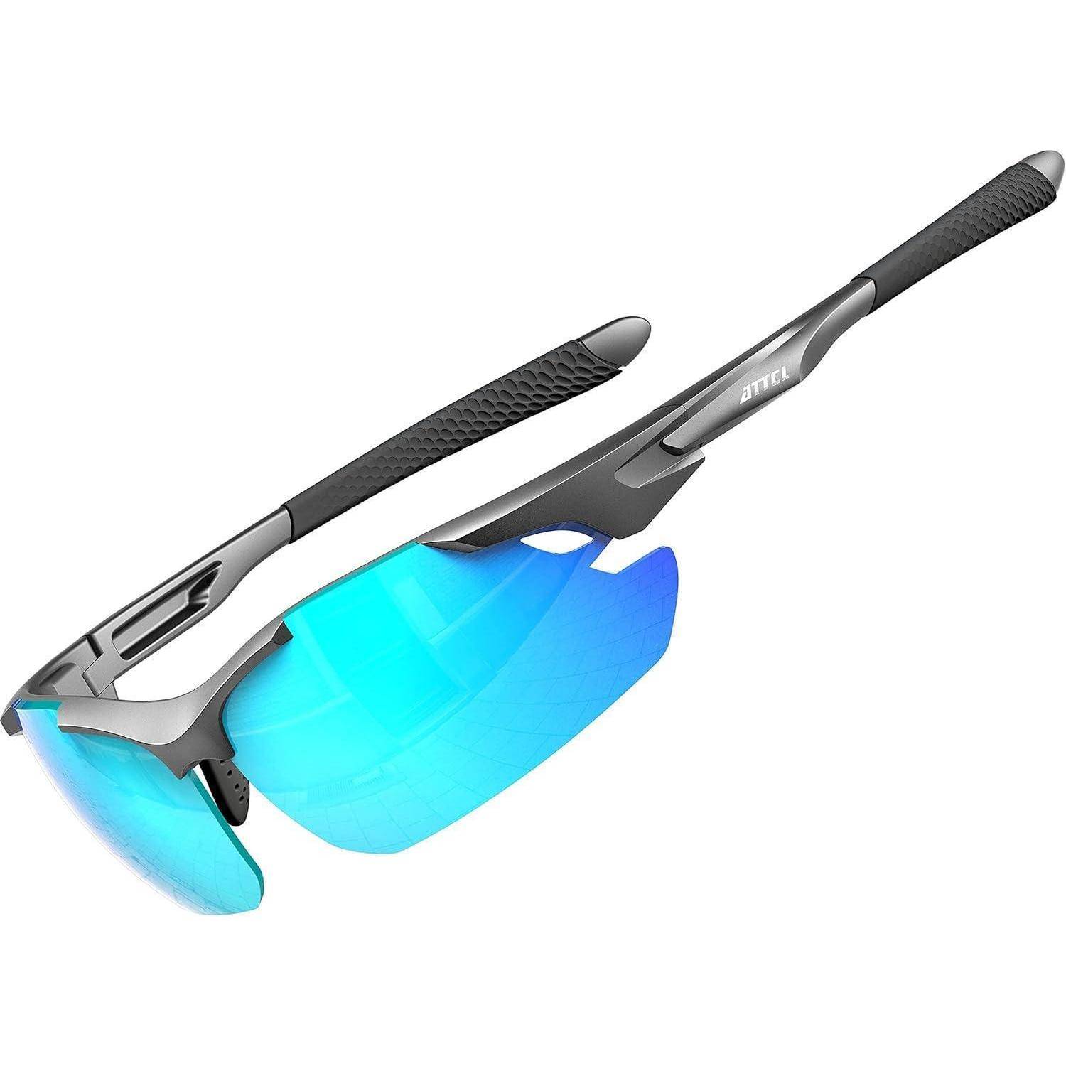 ATTCL Sonnenbrille Herren - Verbesserte Polarisierte Sportbrille Ultraleicht UV-Schutz Sonnenbrillen UV400 CAT 3 CE 7027-blau/Verspiegelt