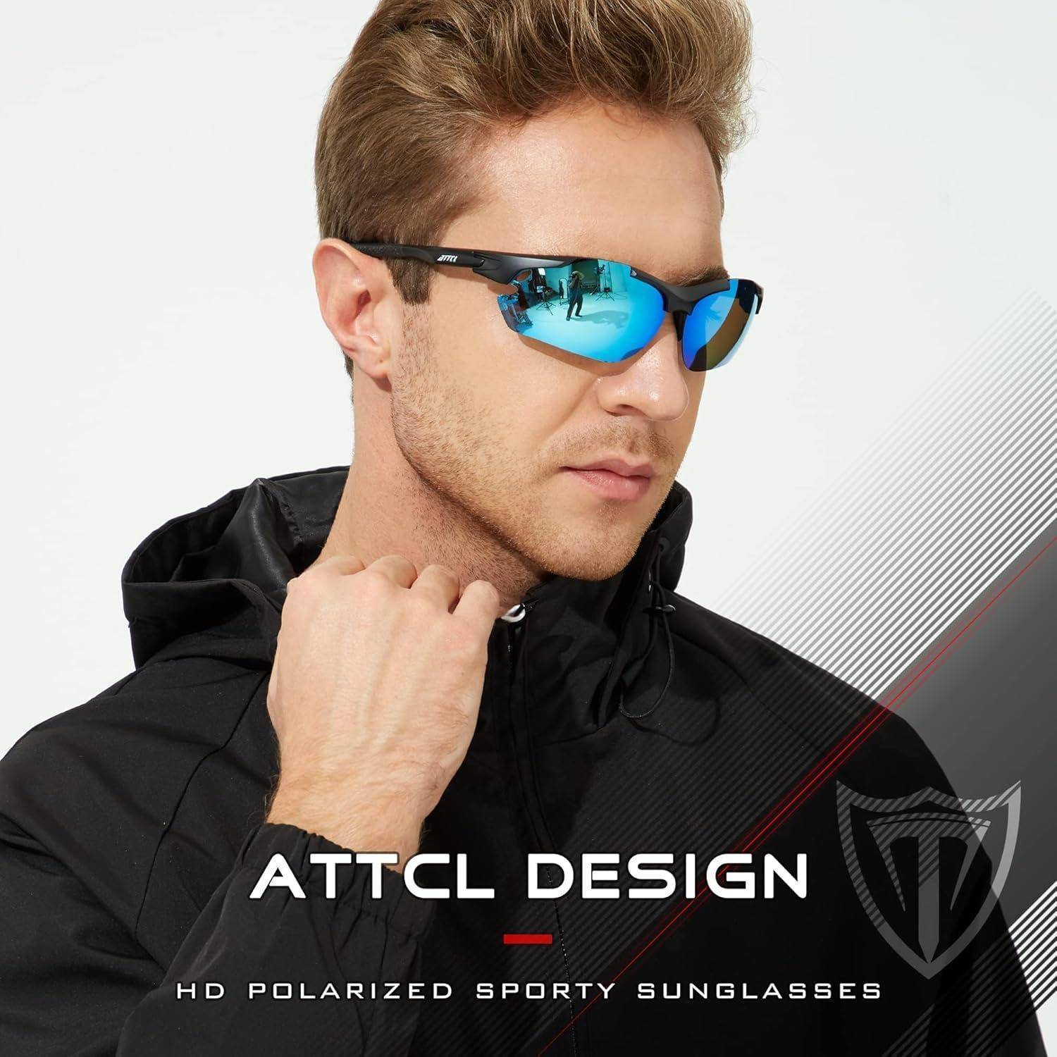 ATTCL Sonnenbrille Herren - Verbesserte Polarisierte Sportbrille Ultraleicht UV-Schutz Sonnenbrillen UV400 CAT 3 CE 7027-blau/Verspiegelt