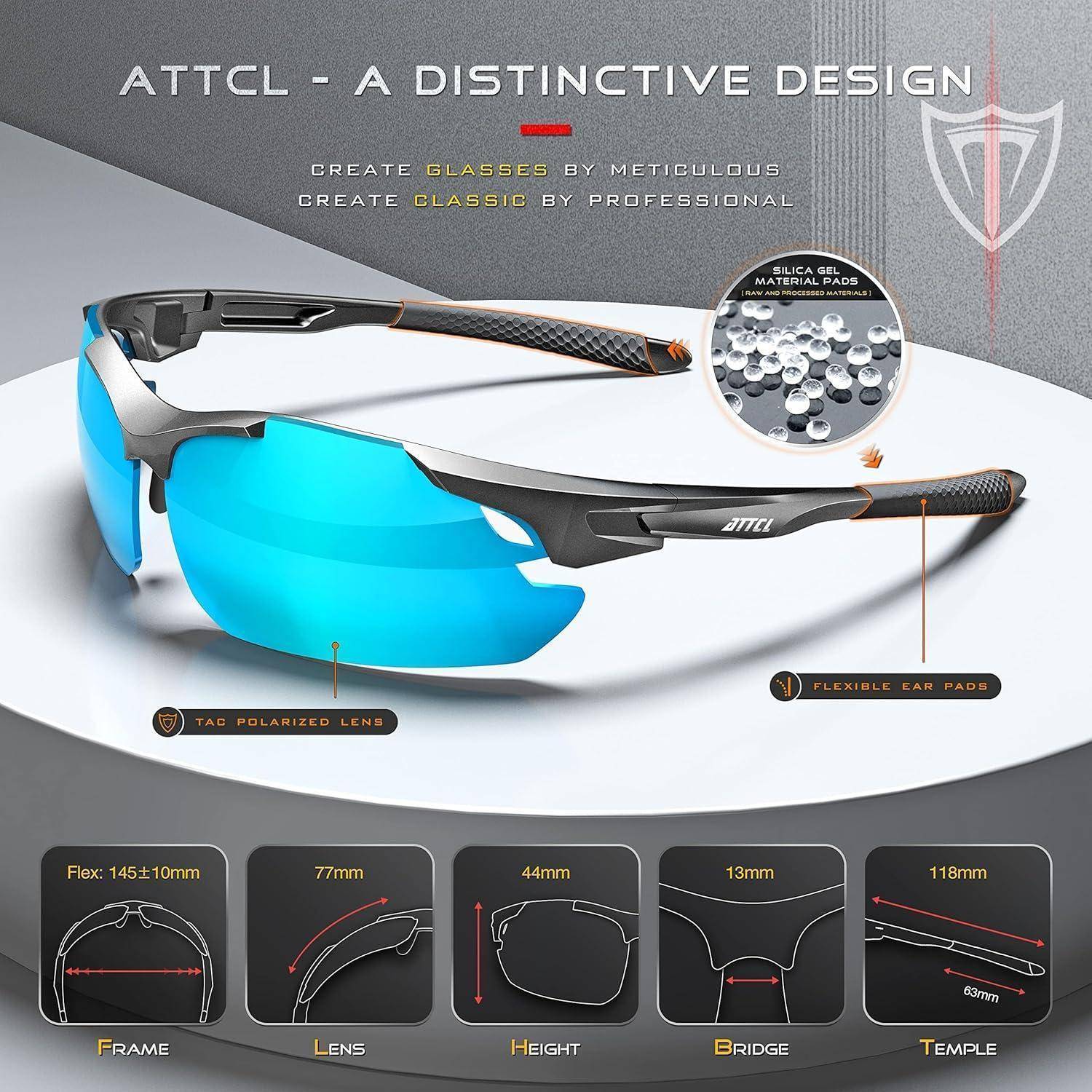 ATTCL Sonnenbrille Herren - Verbesserte Polarisierte Sportbrille Ultraleicht UV-Schutz Sonnenbrillen UV400 CAT 3 CE 7027-blau/Verspiegelt