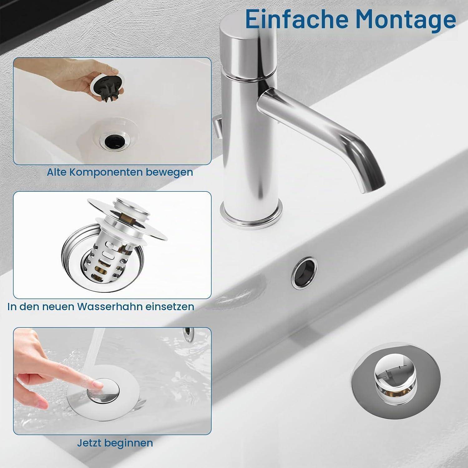 Bebilderte Installationsanleitung für Spülbeckenarmatur mit der Bezeichnung „Einfache Montage