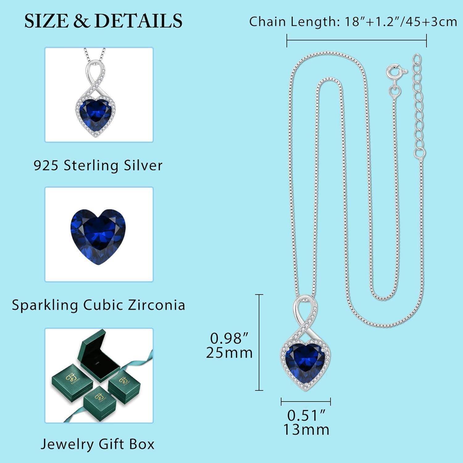 Silberner Herz-Anhänger mit blauem kubischem Zirkonia; mit 18+1,2/45+3cm Kette, 0,98 Zoll Anhänger und Schmuck-Geschenkbox.