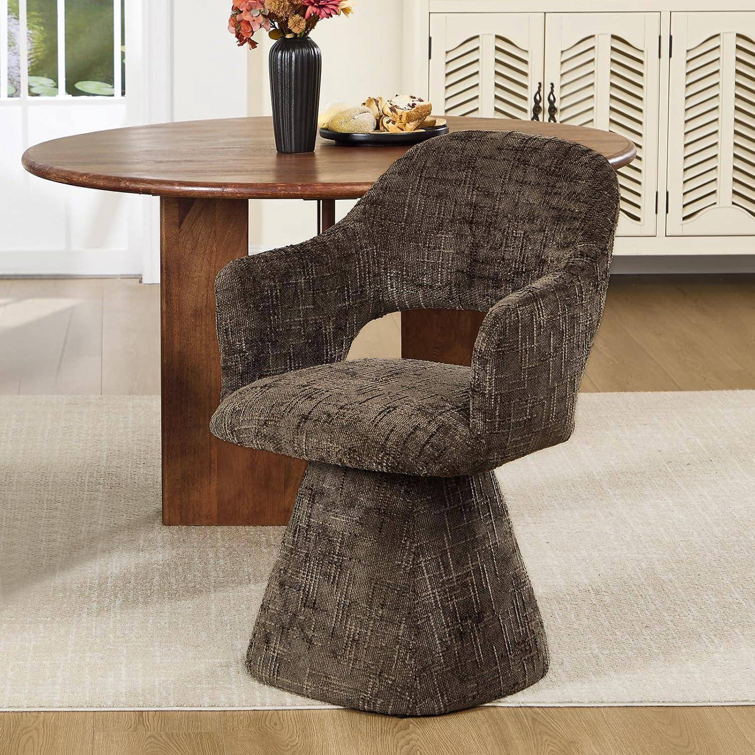Esszimmerstühle Drehbar, Küchenstühle aus Chenille Polsterstuhl mit Armlehnen Retro Dining Chair für Esszimmer/Küche/Dining/Lounge Wohnzimmer, Br