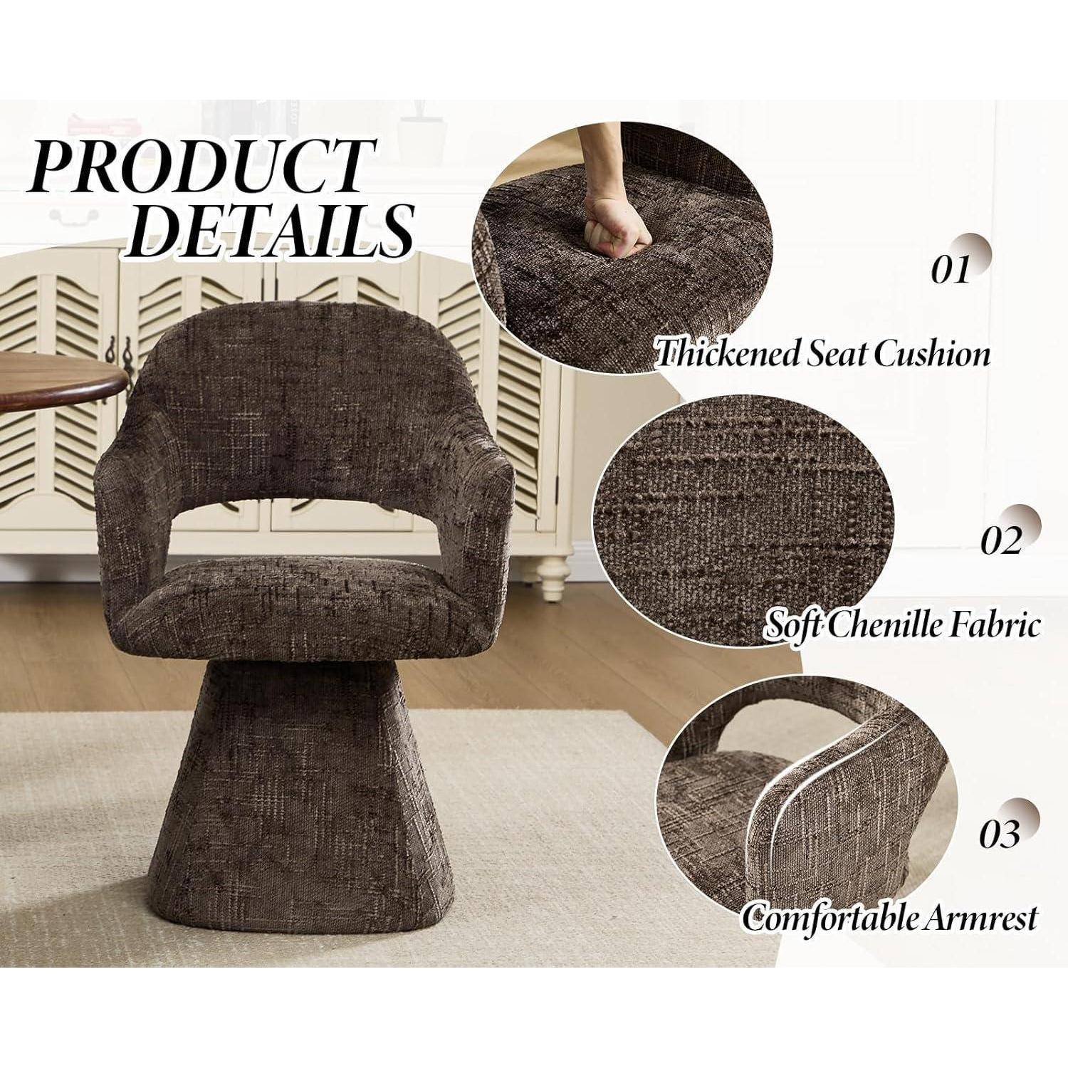 Esszimmerstühle Drehbar, Küchenstühle aus Chenille Polsterstuhl mit Armlehnen Retro Dining Chair für Esszimmer/Küche/Dining/Lounge Wohnzimmer, Br