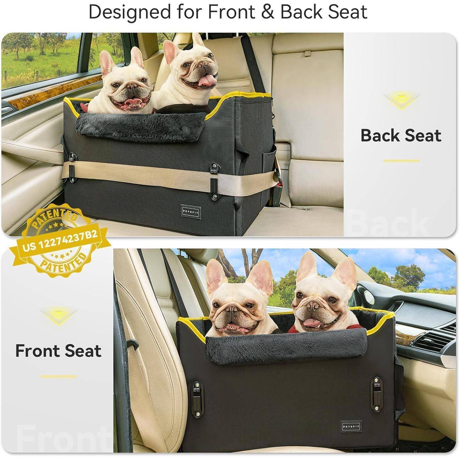 Petsfit Hund Autositz für kleine/mittlere Hunde, Stabiler Sicherer Hundesitz Auto rückbank mit 2 Sicherheitsgurte & -Schnalle, Sitzerhöhung Hundeko