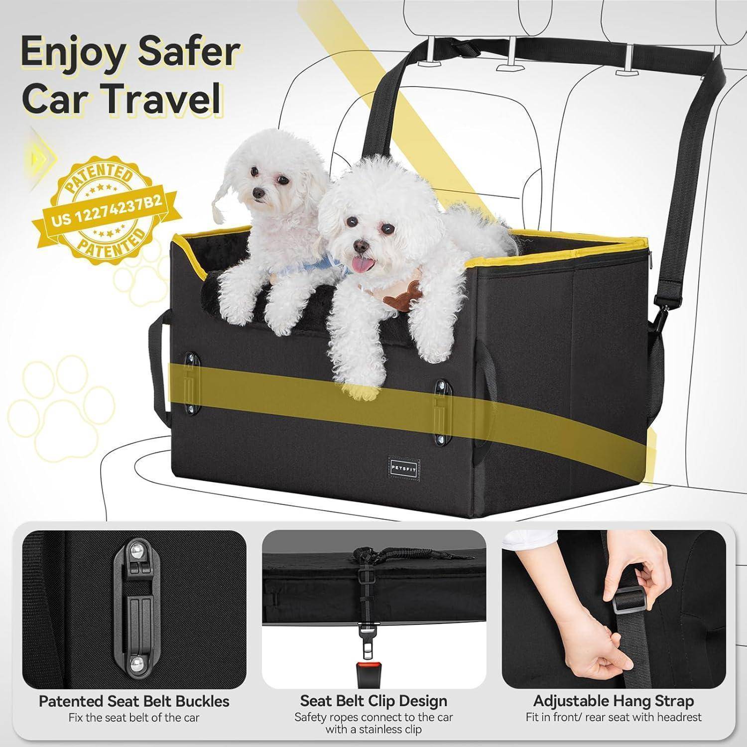 Petsfit Hund Autositz für kleine/mittlere Hunde, Stabiler Sicherer Hundesitz Auto rückbank mit 2 Sicherheitsgurte & -Schnalle, Sitzerhöhung Hundeko