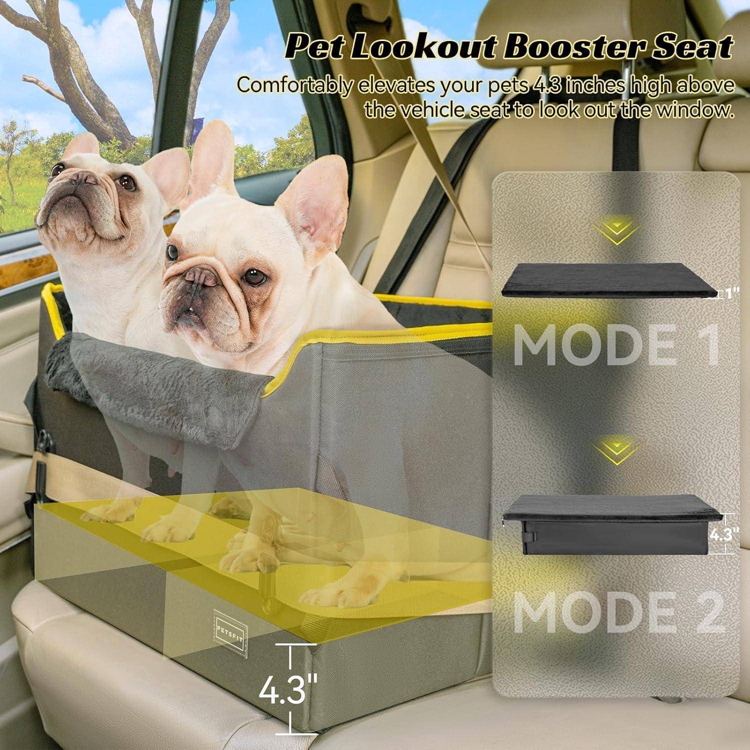Petsfit Hund Autositz für kleine/mittlere Hunde, Stabiler Sicherer Hundesitz Auto rückbank mit 2 Sicherheitsgurte & -Schnalle, Sitzerhöhung Hundeko