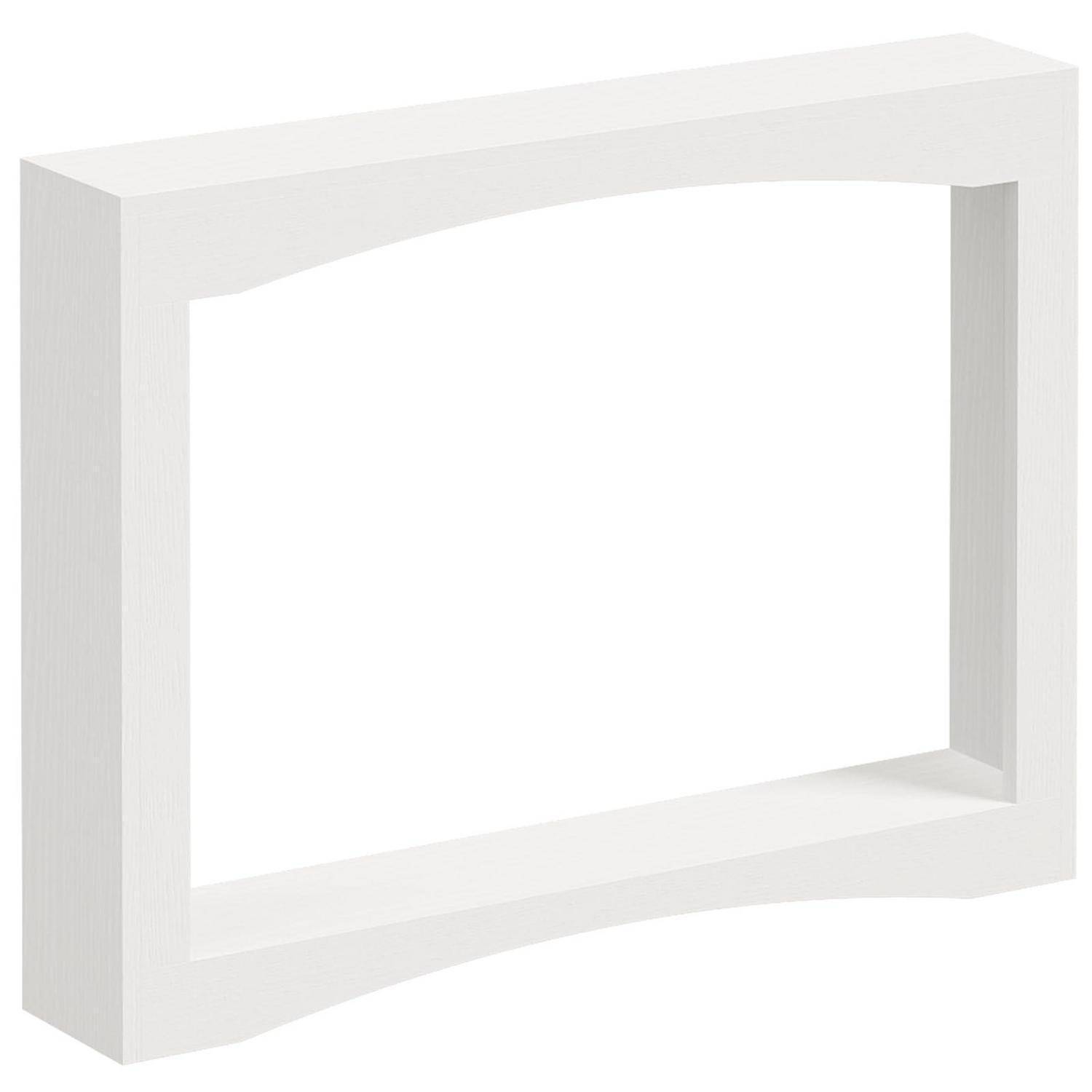 Leerer weißer 3D-Bilderrahmen mit einer sanft gewölbten inneren Öffnung auf weißem Hintergrund.