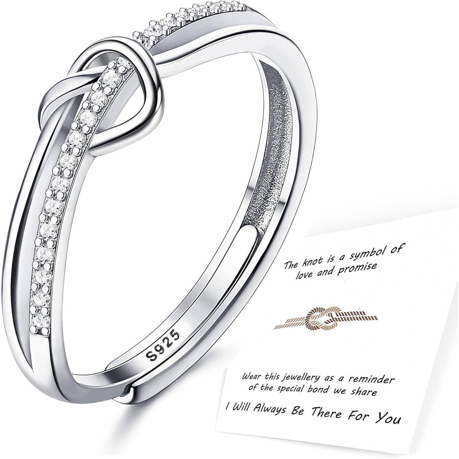 Adramata 925 Sterling Silber Ringe für Frauen, Ring Silber Damen mit Zirkonia, Einstellbarer Liebesknoten Silber Verlobungsring, 925 Sterling Silber