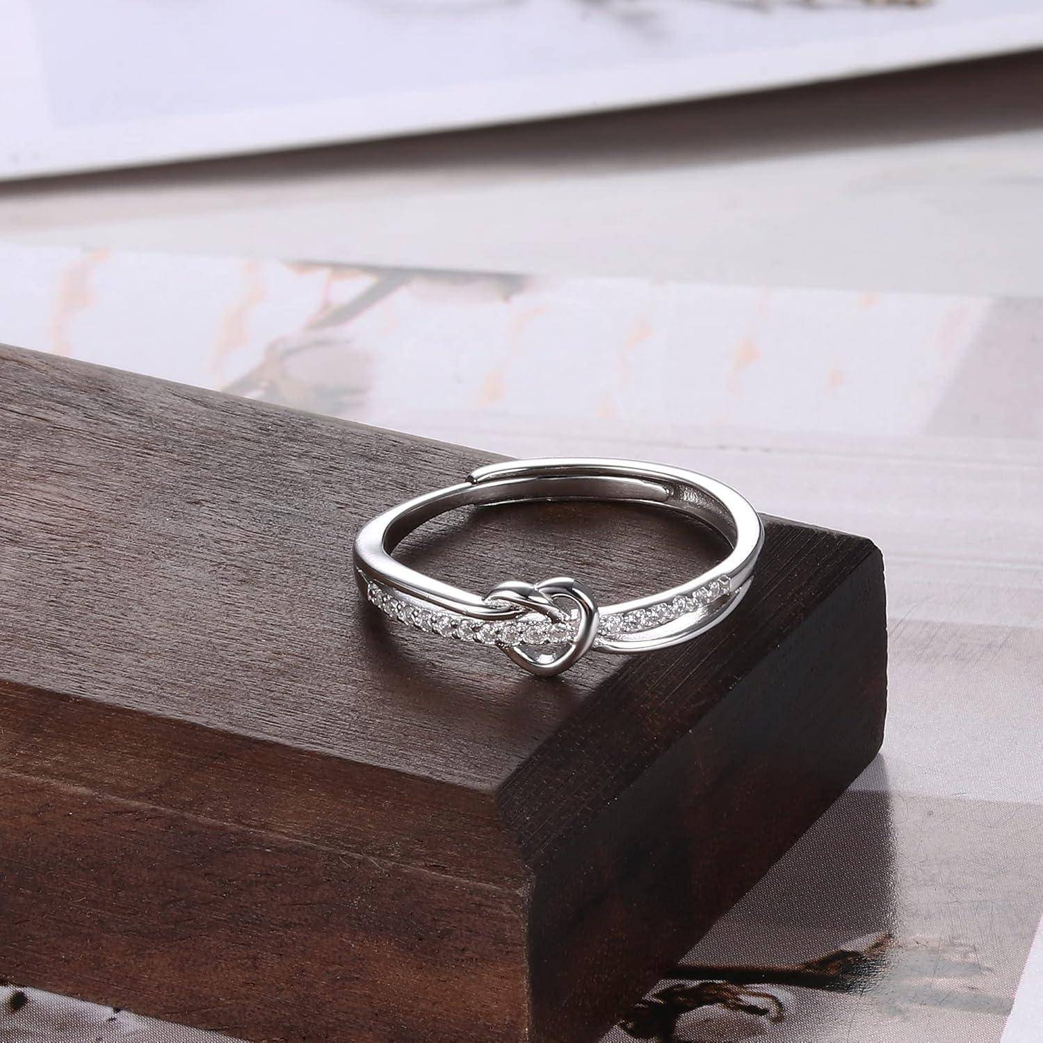 Adramata 925 Sterling Silber Ringe für Frauen, Ring Silber Damen mit Zirkonia, Einstellbarer Liebesknoten Silber Verlobungsring, 925 Sterling Silber