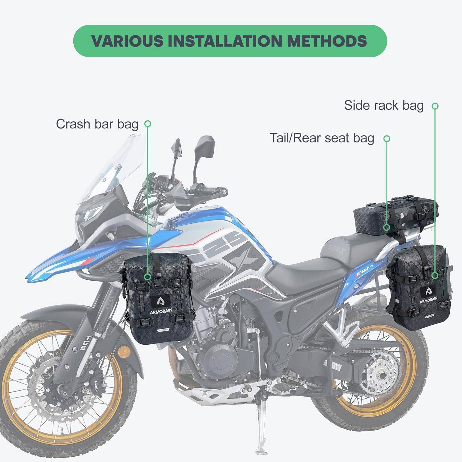 Motorrad Sturzbügel Tasche Wasserdichtes Fassungsvermögen 6L/8L Stoßstangenpaket Schutzblech Tasche Universal Motor Kit Taschen (8L Schwarze Imitat
