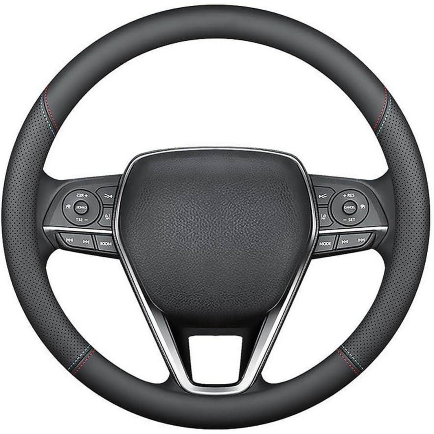 Carodi Neustes Nappaleder Auto Lenkradbezug, Mode Anti-Rutsch-Leder Auto Innenraum 15 Zoll (ca. 38cm) Universal (Schwarz) Schwarz (rote und blaue