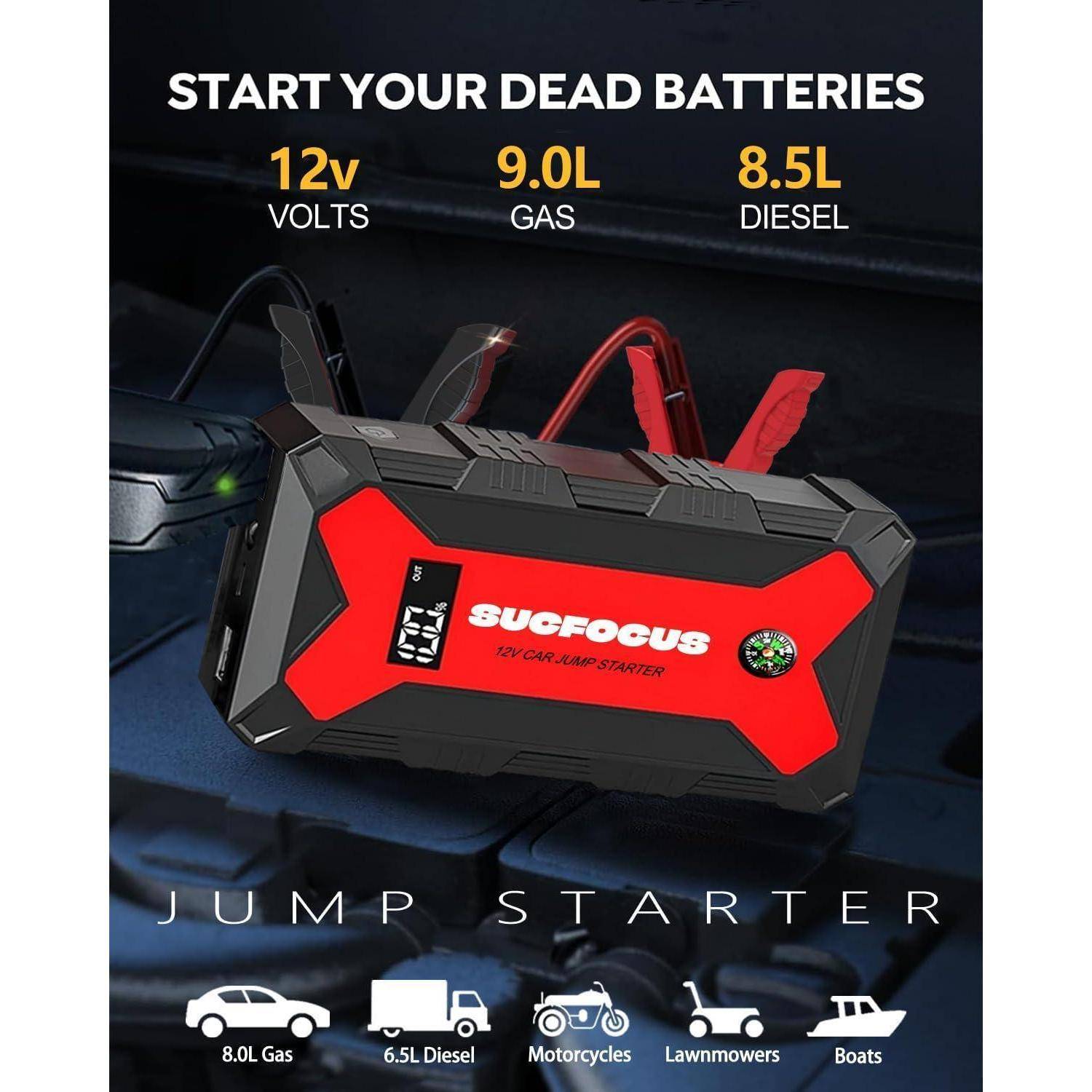 Starthilfe Powerbank für pkw, 4000A Auto Starthilfe Powerbank 12V (Bis zu 9L Benzin/8.5L Diesel), Booster Auto Starthilfe mit Starthilfekabel LED