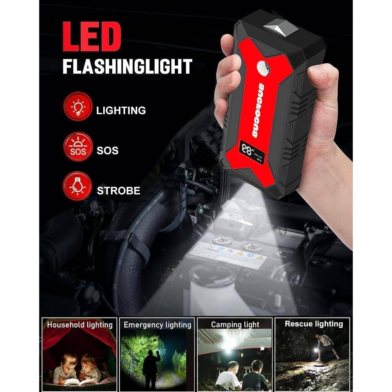 Starthilfe Powerbank für pkw, 4000A Auto Starthilfe Powerbank 12V (Bis zu 9L Benzin/8.5L Diesel), Booster Auto Starthilfe mit Starthilfekabel LED