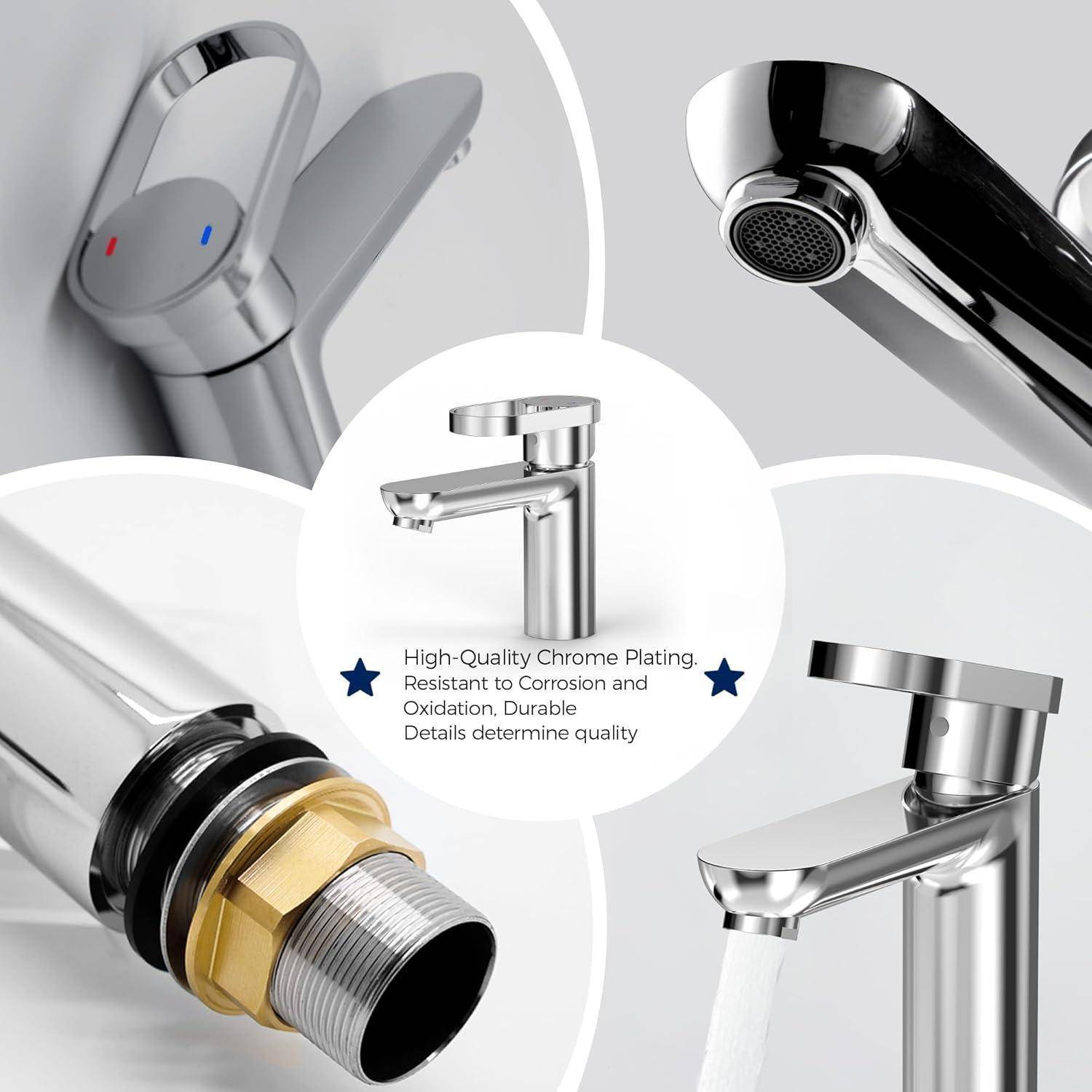 VANCOCO 52000 Wasserhahn Bad in Chrom, Wassersparend mit 24h Salzsprühtest (Klasse 10) – Einhebelmischer mit G3/8 Anschluss für Unterbauspülen &